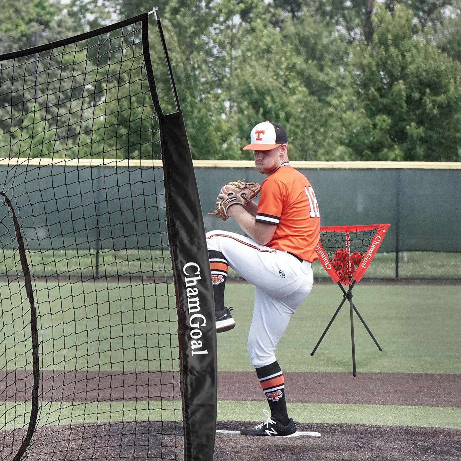 ChamGoal Red de béisbol y sóftbol degradado de 7 x 7 pies para golpear y lanzar, red de práctica de béisbol portátil para batear con bolsa de