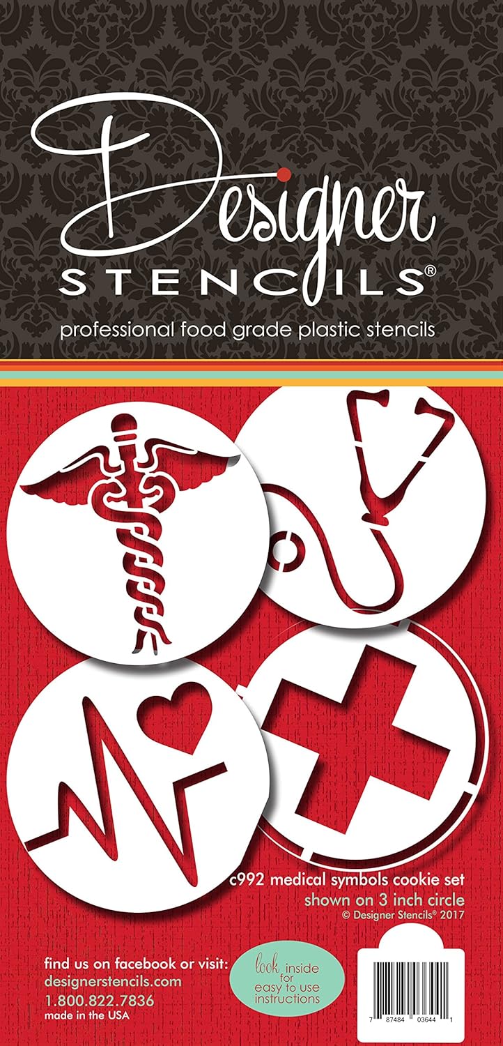Medical Symbols – Juego de plantillas de galletas C992 de Designer Stencils Beigesemitransparentes, 2.5 x 2.5 pulgadas