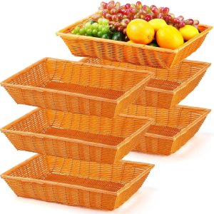 Paquete de 6 cestas de pan de mimbre de polietileno, 16 pulgadas, cestas de pan tejidas de ratán de imitación rectangular, apilable, cesta de mimbre Paquete de 6 cestas de pan de mimbre de polietileno, 16 pulgadas, cestas de pan tejidas de ratán de imitación rectangular, apilable, cesta de mimbre