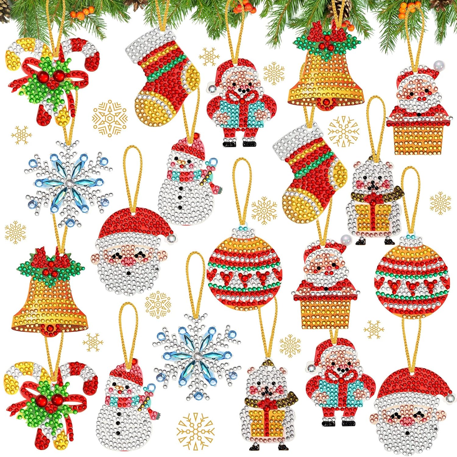 Jetec 20 piezas de adornos de pintura de diamantes de Navidad, kits de arte de diamantes, adornos de pintura de cristal para manualidades de niños,