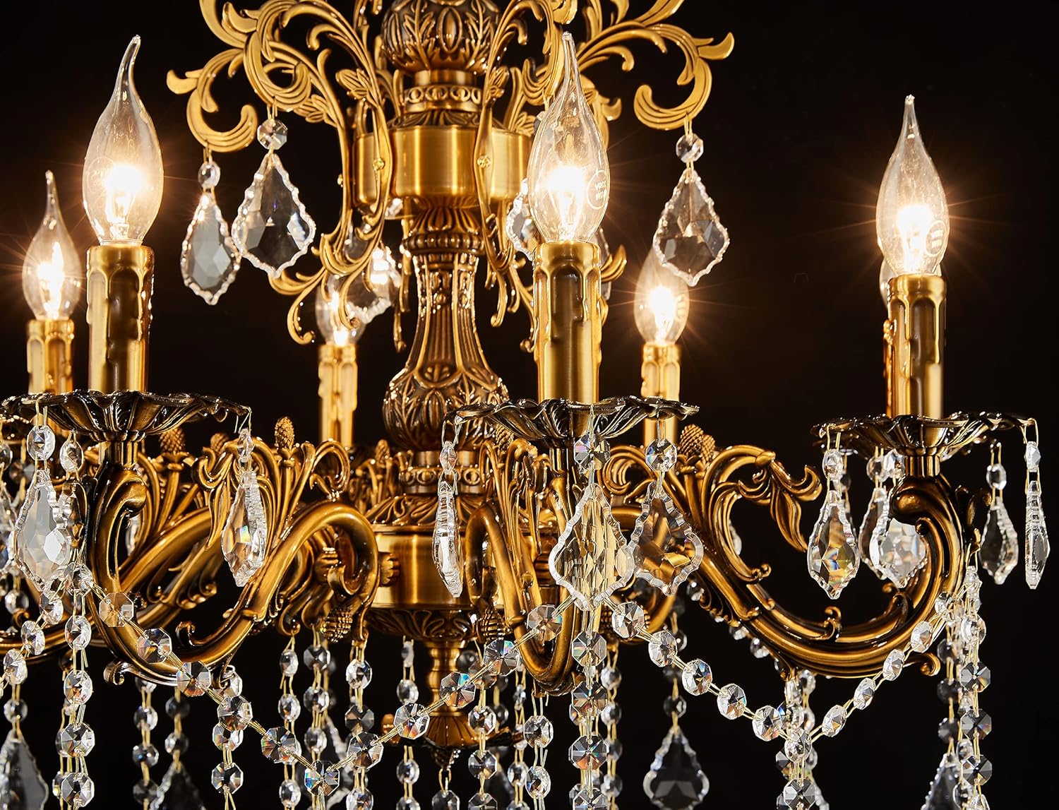 Candelabros de cristal clásicos de 8 luces estilo vela tradicional para comedor, sala de estar, dormitorio, entrada, acabado dorado antiguo