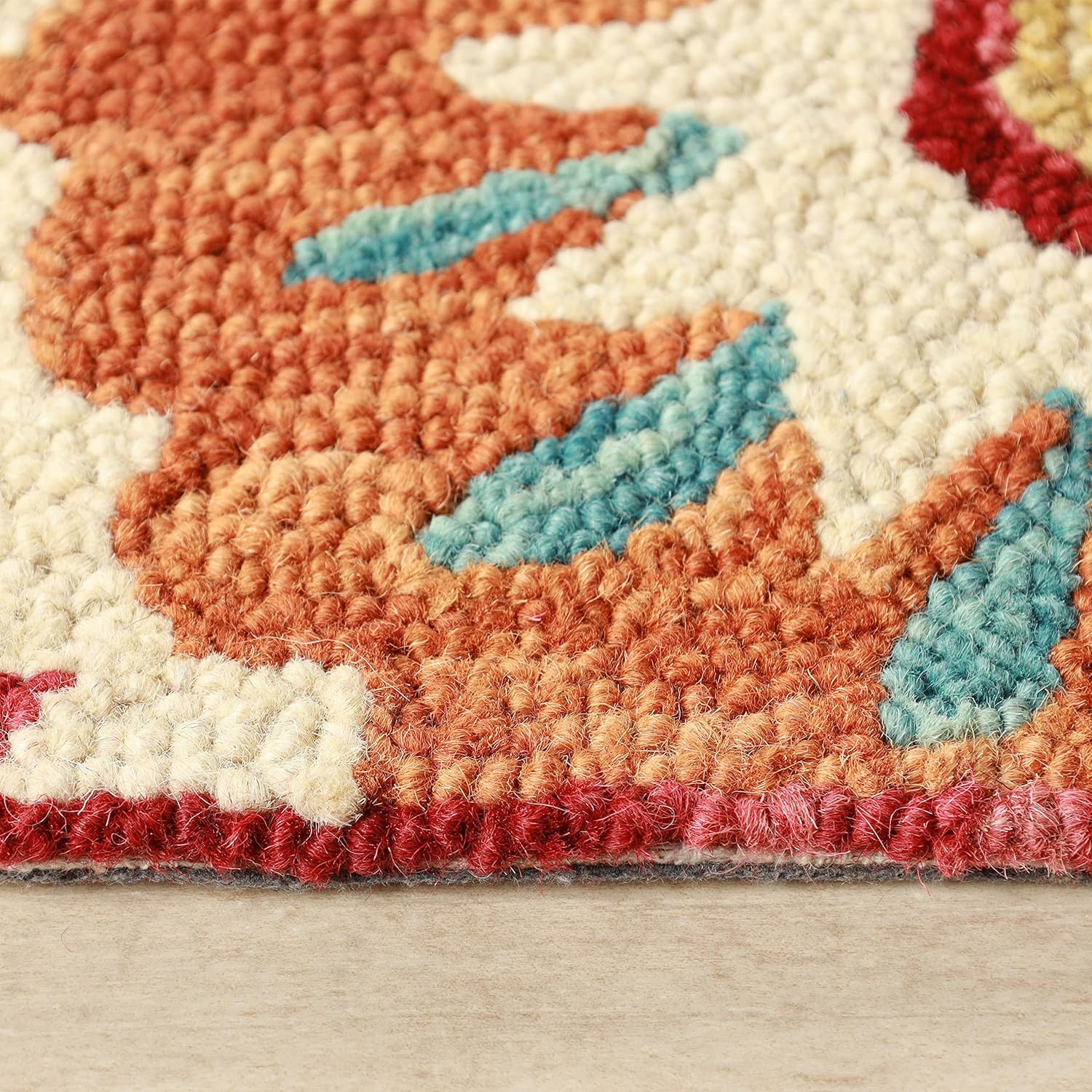 Superior Floral Medallion Eclectic Modern Country Cottage Alfombra de lana hecha a mano hecha a mano para interiores, óxido, 2 pies 5 pulgadas de