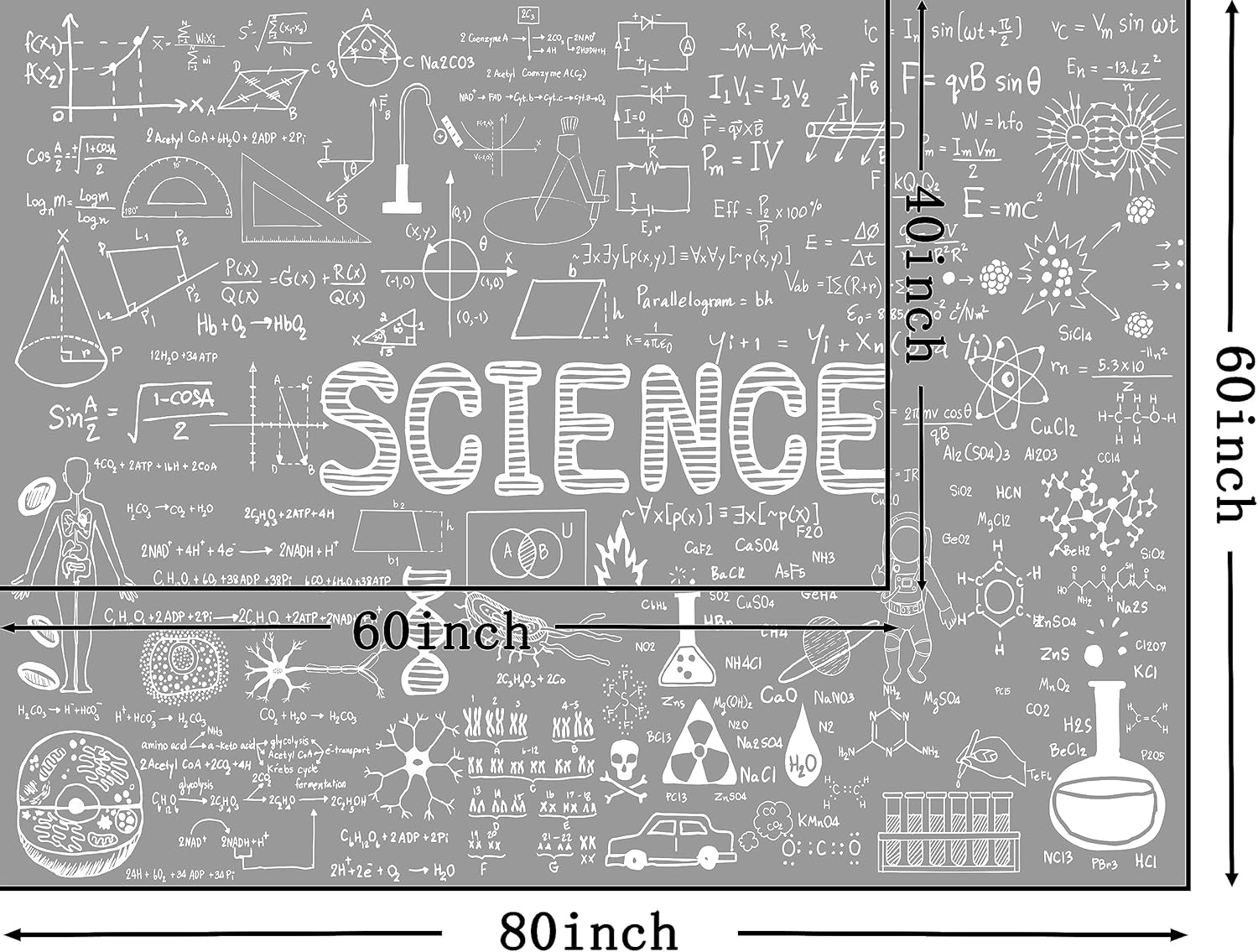 PAOPOED Tapiz de ciencia, temática educativa, decoración de fondo de laboratorio para estudiantes, fórmulas matemáticas, mantel para colgar en la
