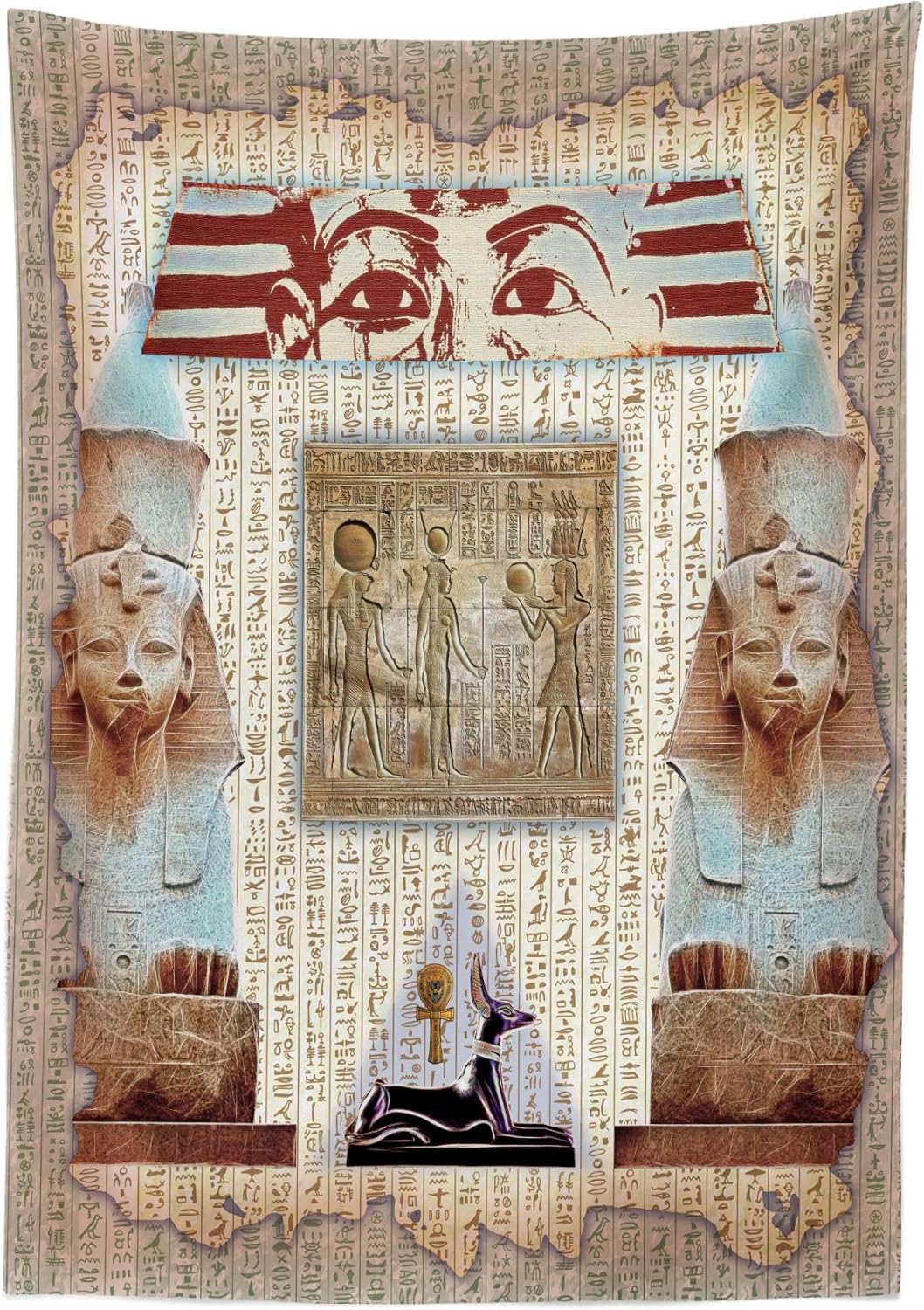 Ambesonne Mantel de Egipto, diseño de momia de faraón egipcio, diseño de ataúd de faraón egipcio, ilustración, mantel rectangular para decoración de