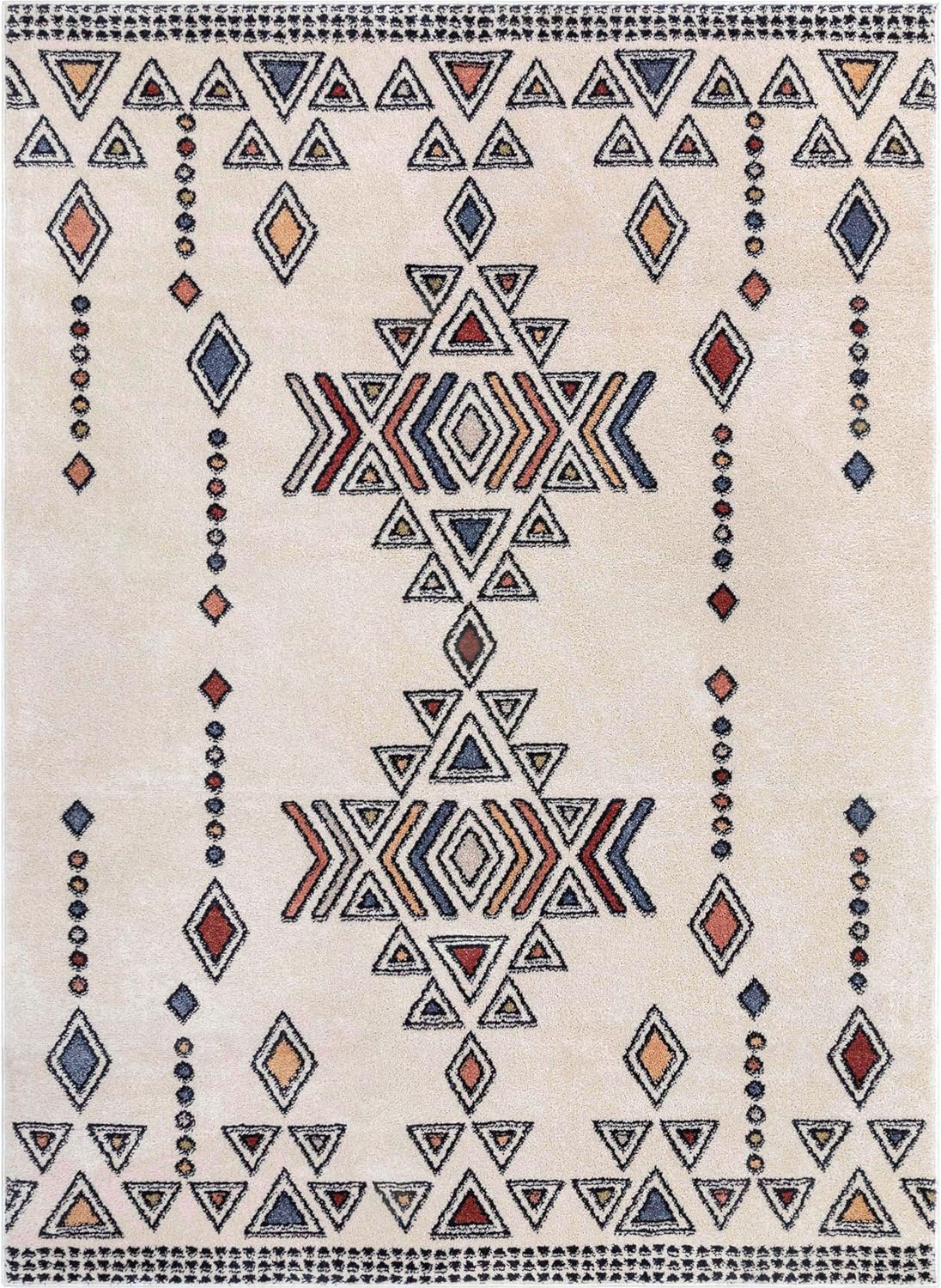 Well Woven Halley – Alfombra de área multicolor con patrón de diamantes tribales beige de 8 x 10 pies (7 pies 10 pulgadas x 10 pies 6 pulgadas)
