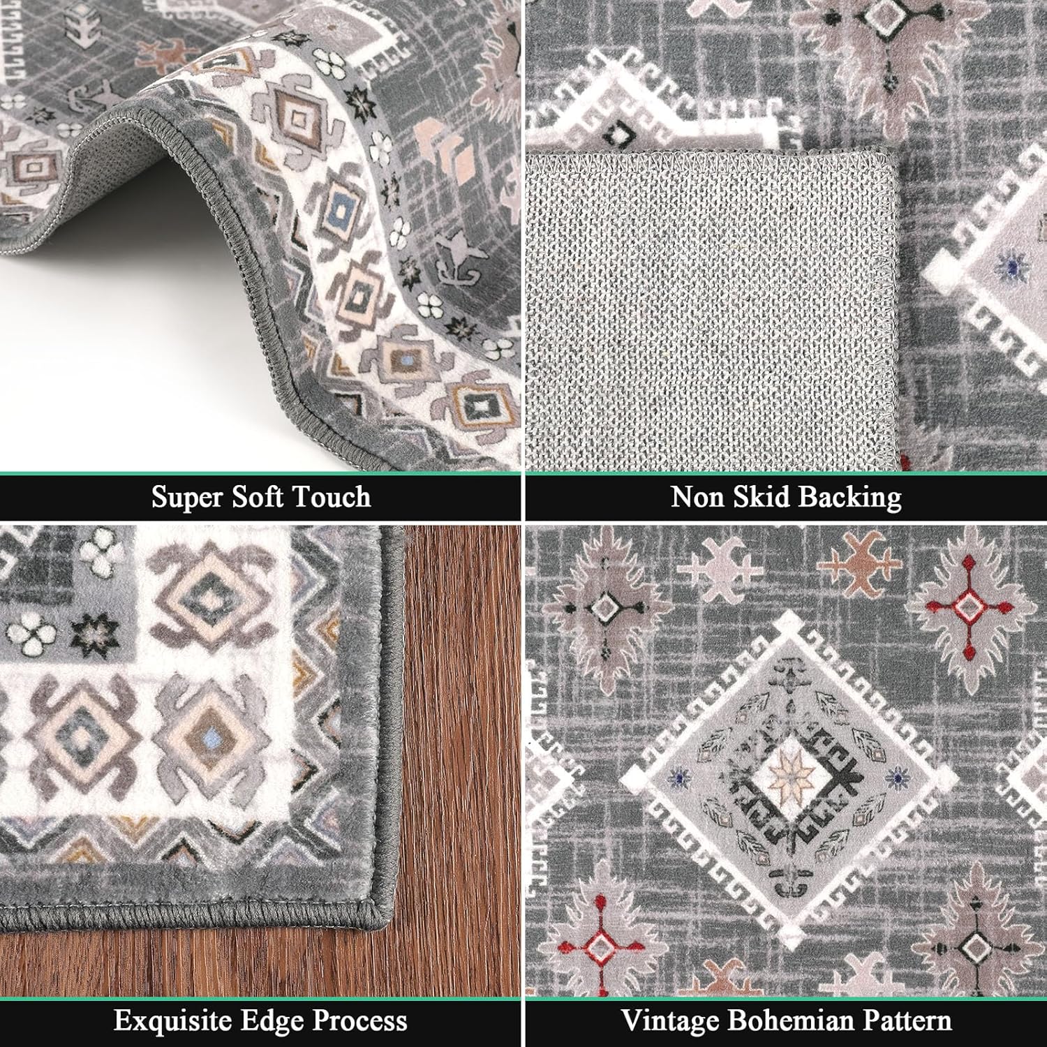 HEBE – Alfombra lavable de 5 x 7 pies, suave, envejecida, antideslizante, para puerta de interior, alfombra de estilo bohemio, alfombra de acento
