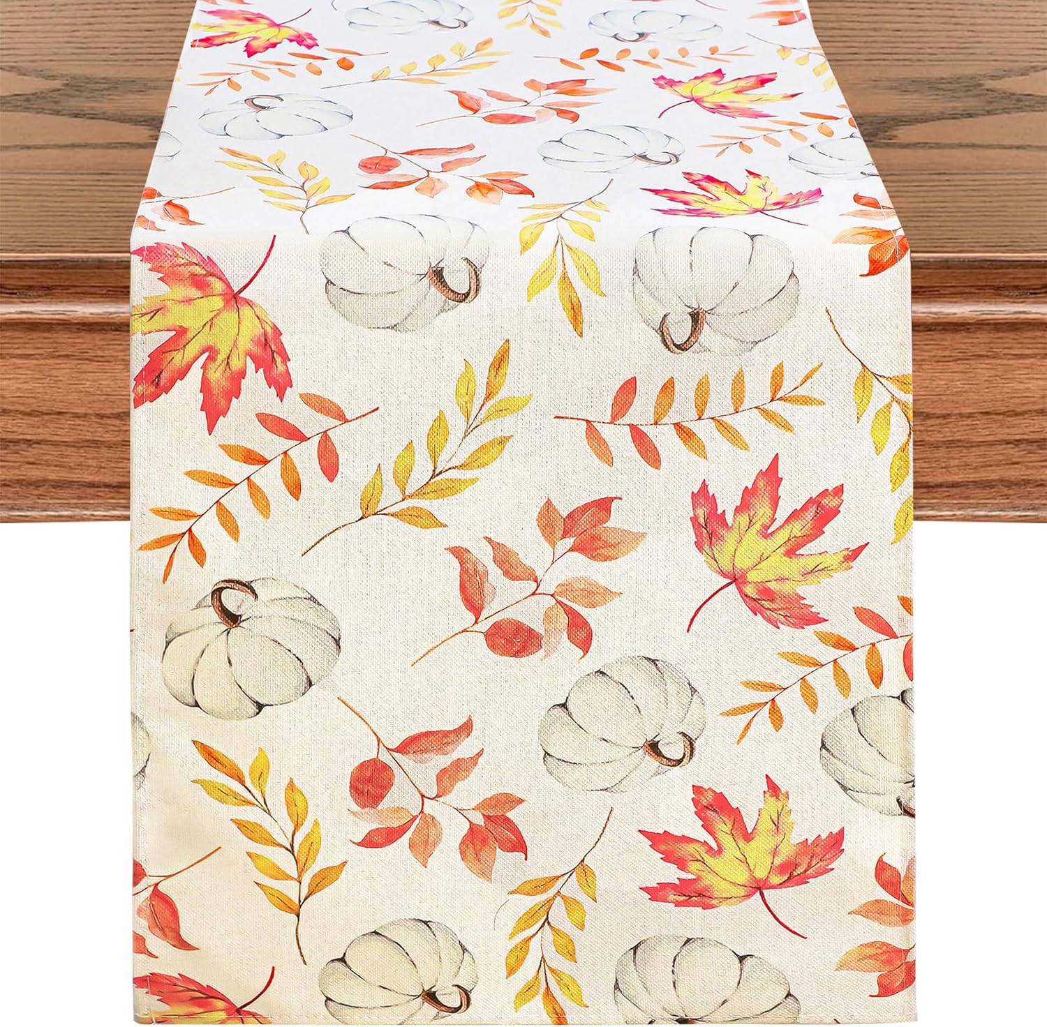 Snowkingdom Camino de mesa de otoño de calabaza naranja, hoja de arce de otoño, camino de mesa de Acción de Gracias para vacaciones, cocina,