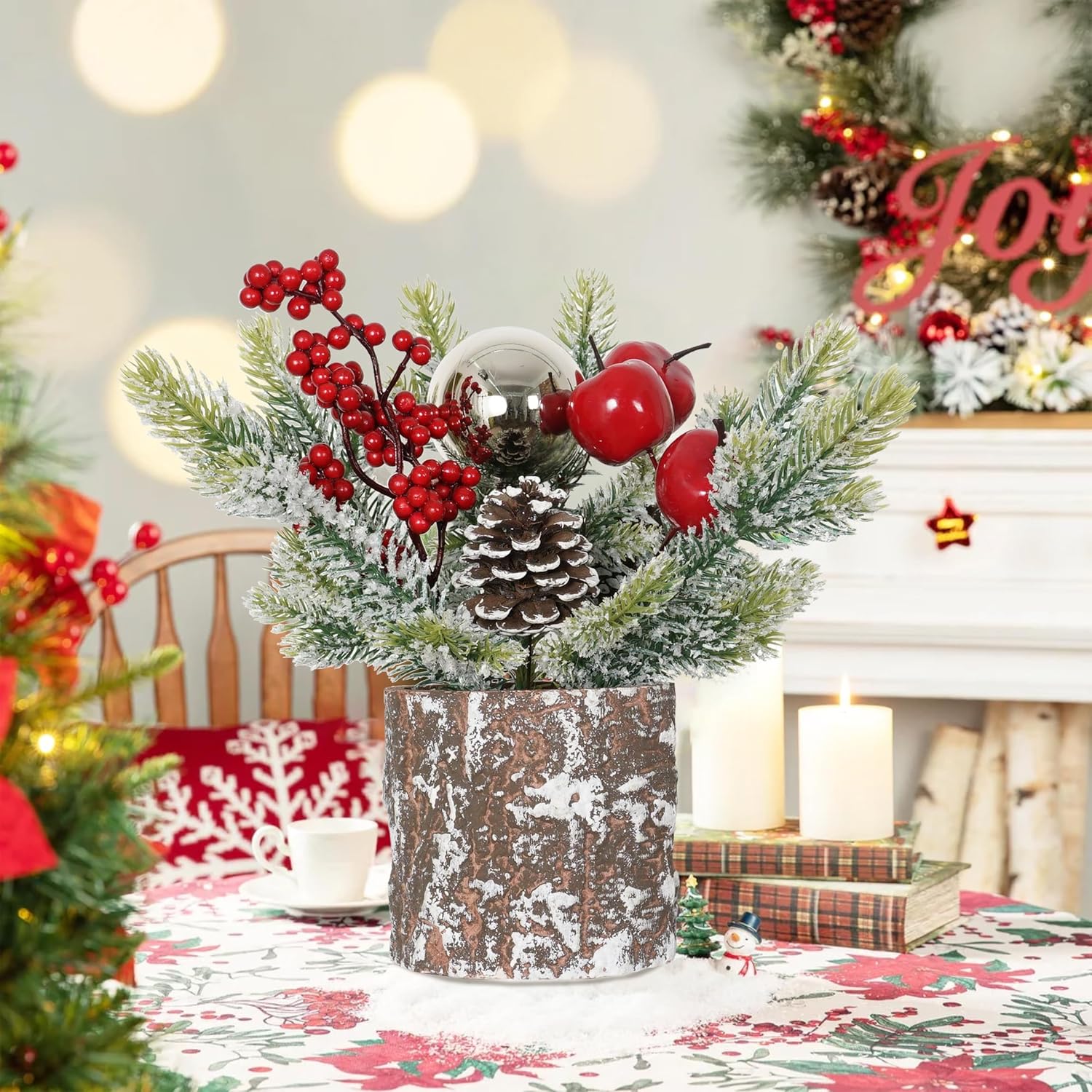 Pequeño árbol de Navidad pequeño con manzanas, árbol de mesa, árbol de Navidad artificial, decoración de árbol de Navidad para fiesta en el hogar,