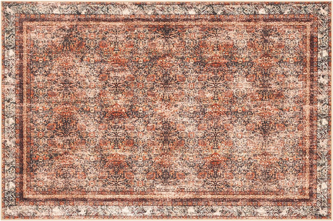 Phantoscope Vintage Collection – Alfombra de área grande de 6 x 9 pies, alfombra lavable de estilo bohemio, antideslizante para dormitorio, comedor,