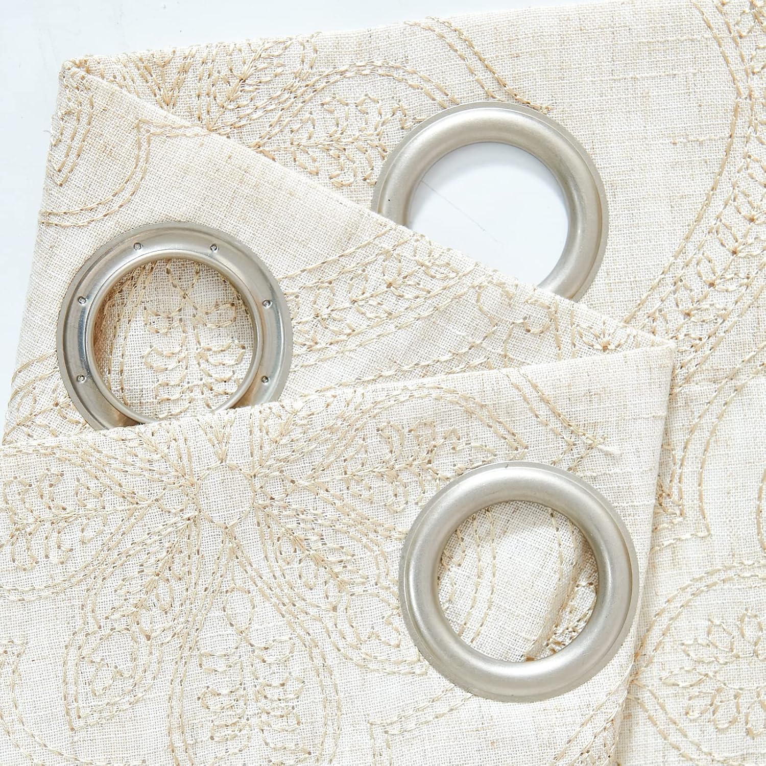 Jinchan – Cortinas de lino con textura para sala, diseño bordado para ventana, privacidad, juego para ventana, para dormitorio, con ojales en la