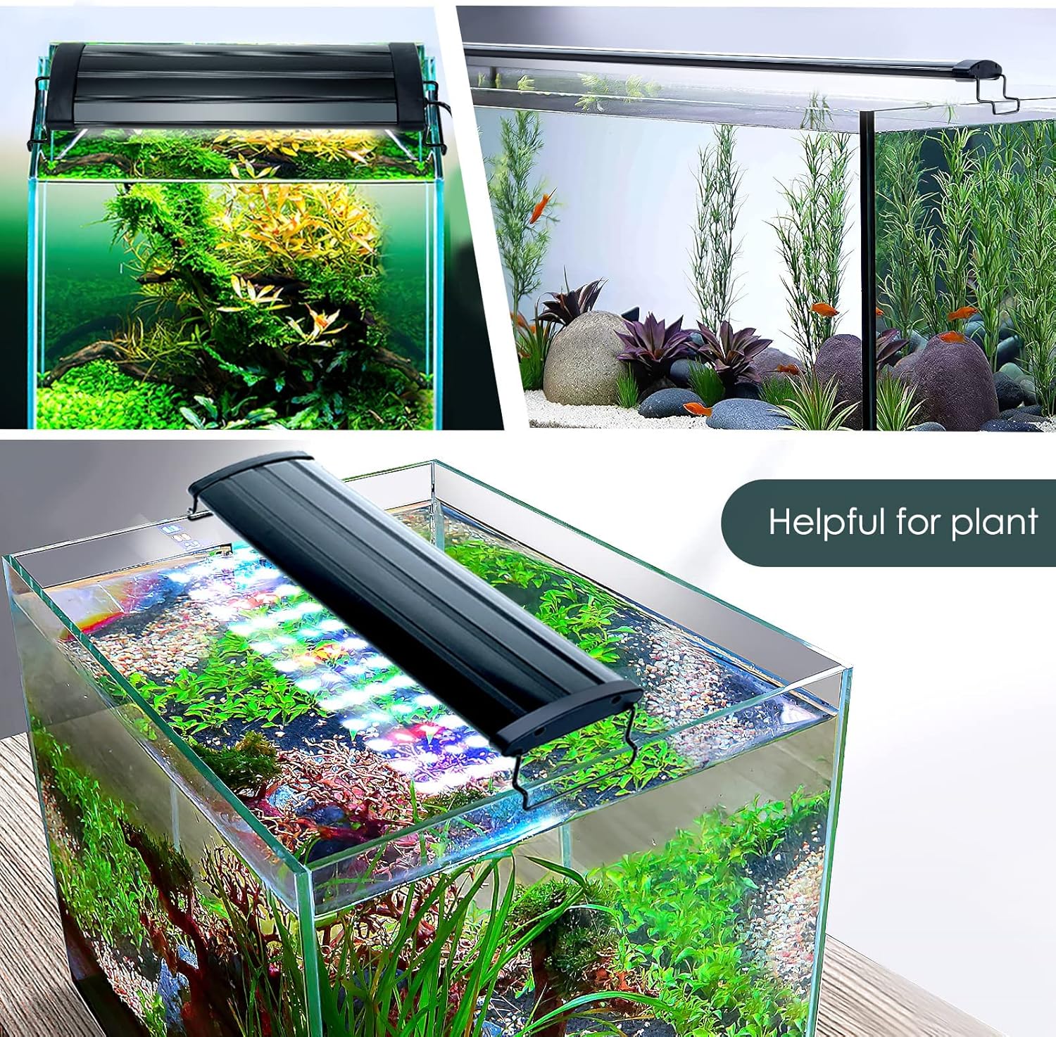 AQQA Luz de acuario, luces LED de espectro completo, luces LED ajustables de 12 a 54 pulgadas, multicolor, blanco, azul, rojo, verde, con soportes