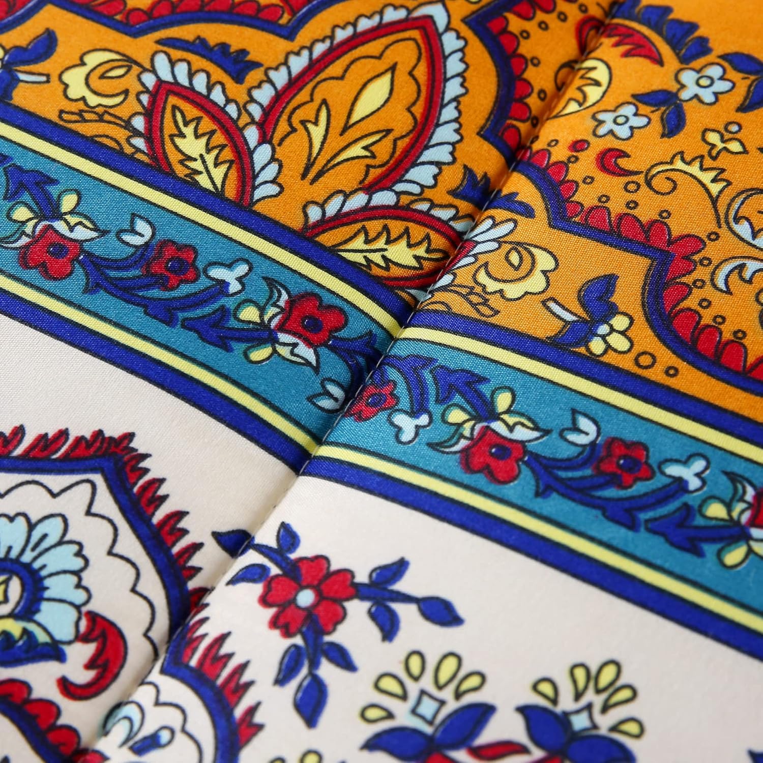 Juego de edredón reversible de 7 piezas con estampado colorido de estilo bohemio rojo y azul, tamaño matrimonial (1 edredón, 1 sábana encimera, 1