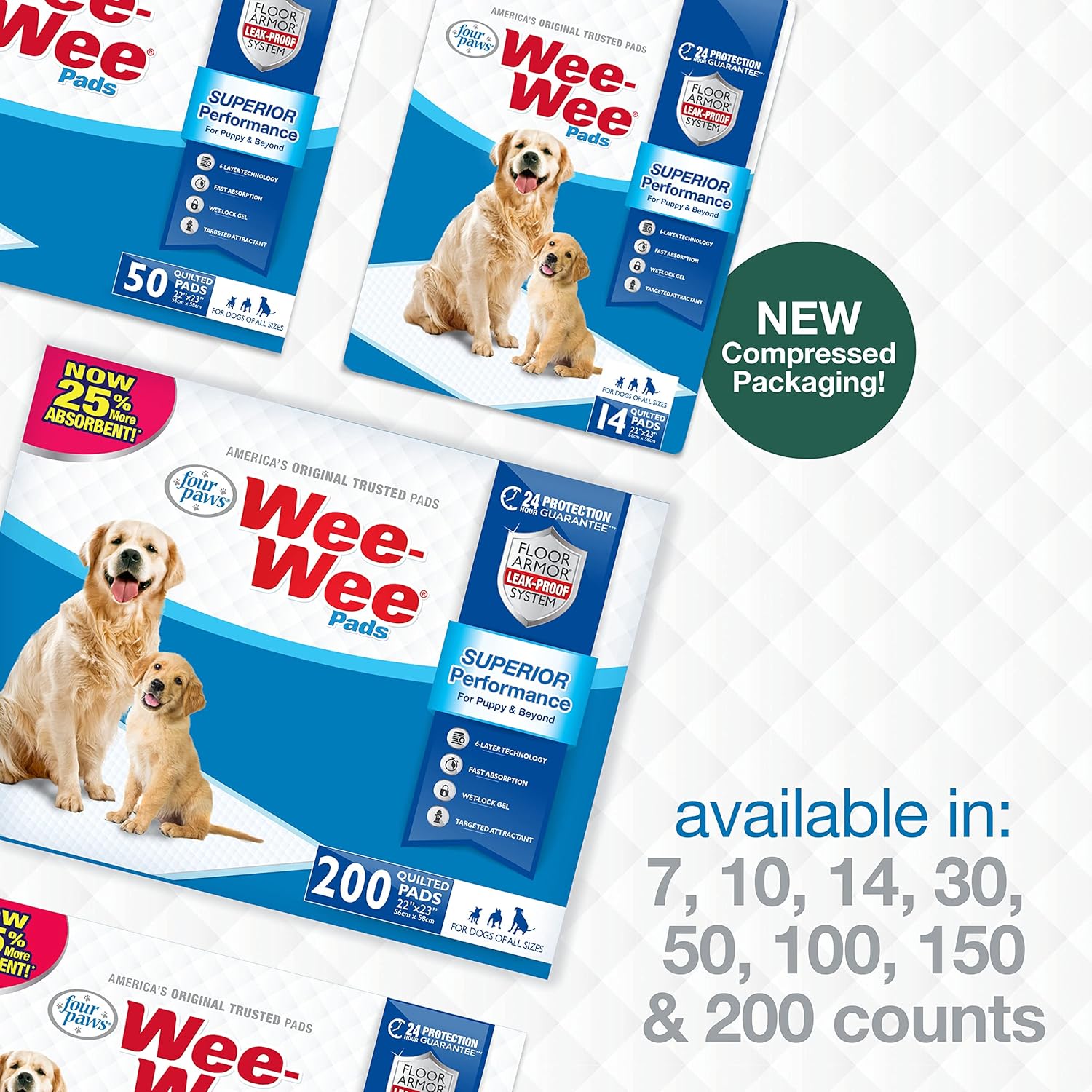 Four Paws Wee-Wee Tapetes entrenadores para perros y cachorros, rendimiento superior, 22 x 23 pulgadas (100 unidades)