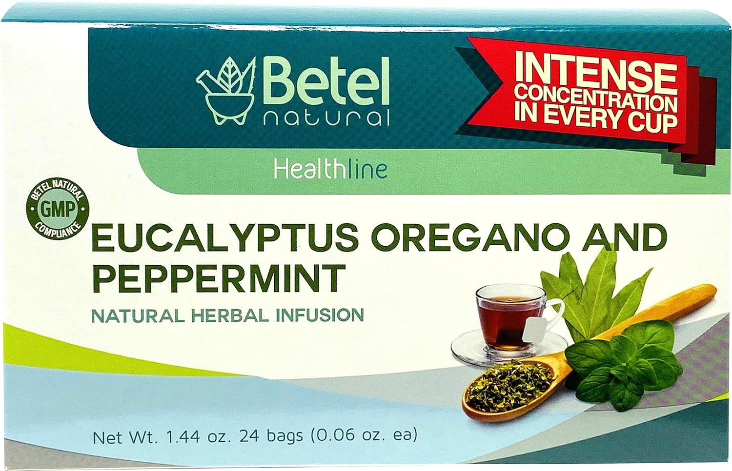 Té de eucalipto, orégano y hierbabuena de Betel Natural – Defensas más saludables fáciles – 24 bolsas de té