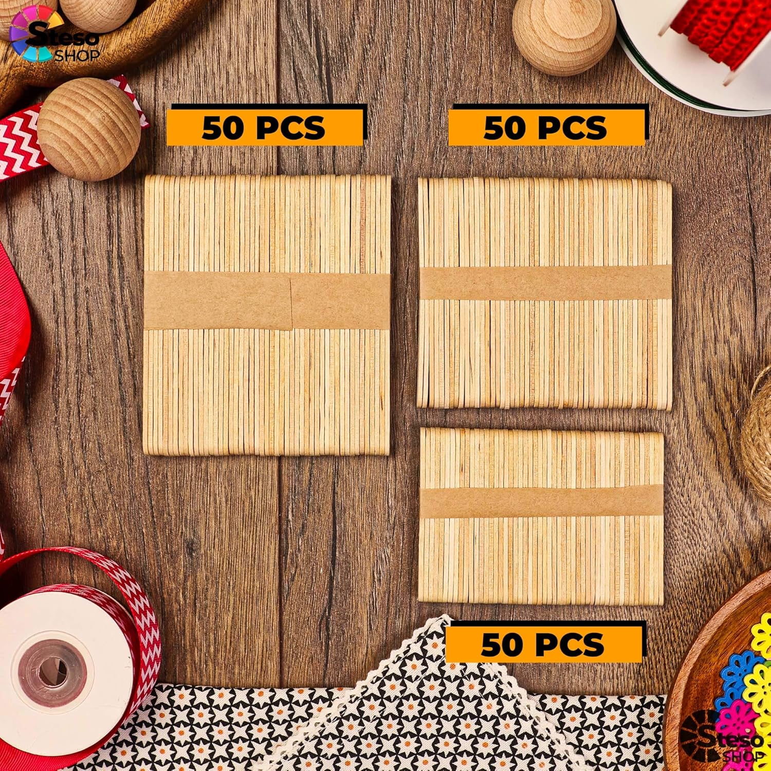 Palito de paletas de alta calidad, 150 unidades, palos de suministros para manualidades, paletas a granel, tamaños mixtos, surtidos, múltiples tiras