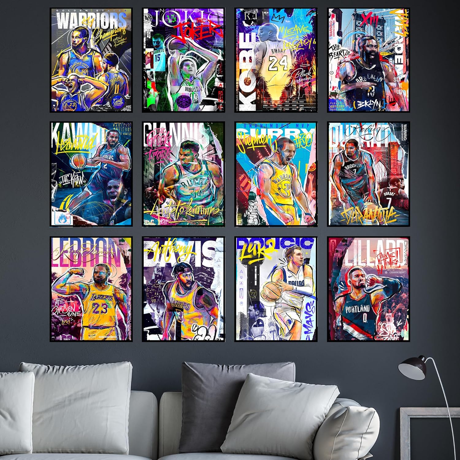 Bigwig Prints Juego de pósteres de baloncesto  Pósteres de baloncesto para dormitorio de niños, arte de pared de baloncesto, pósteres de la NBA para