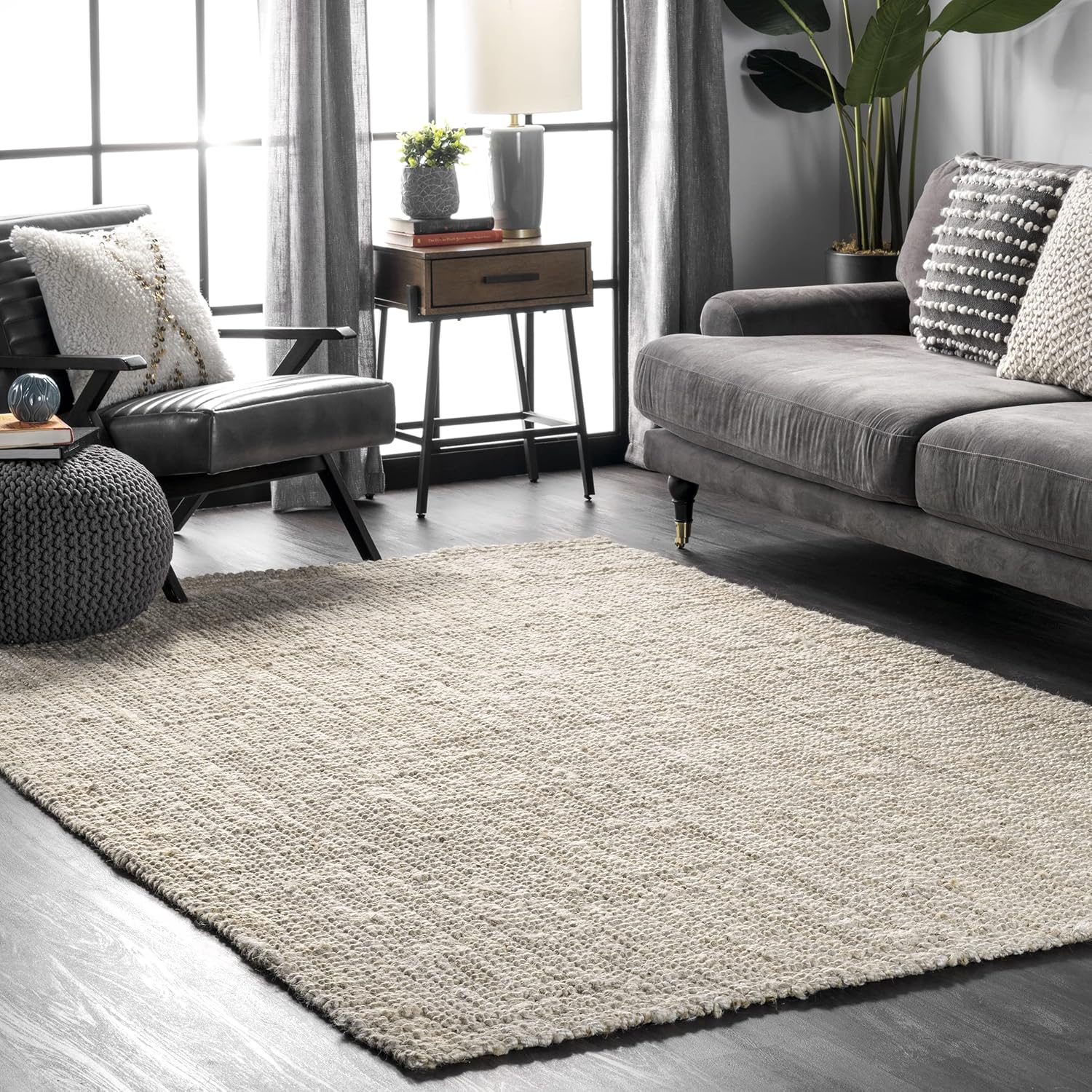 nuLOOM Ashli – Alfombra sólida de yute estilo casa de campo, 7 pies 6 pulgadas x 9 pies 6 pulgadas, color blanco crudo