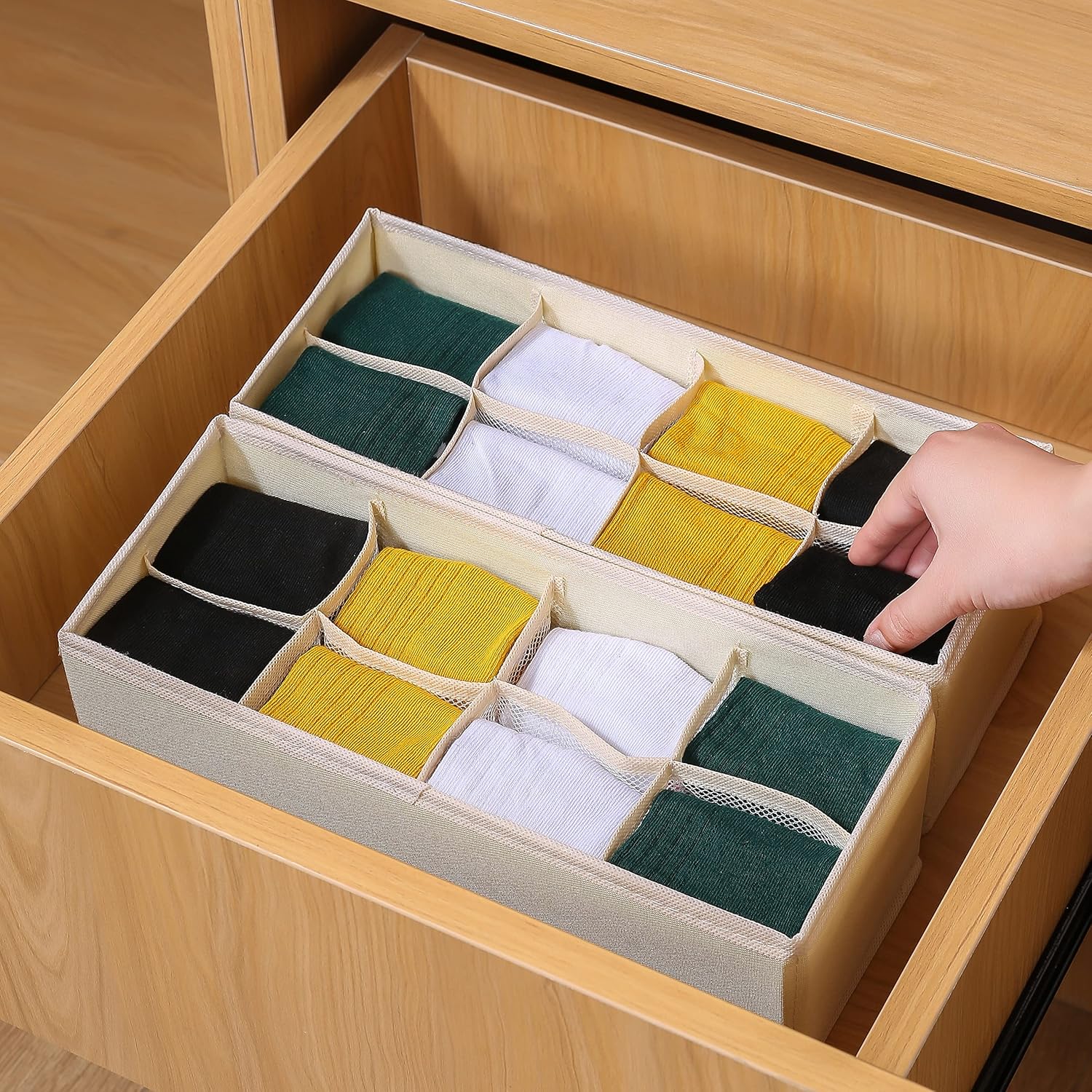 Qozary Paquete de 3 divisores organizadores de cajones de ropa interior, cajas de almacenamiento plegables para ropa, calcetines, lencería, ropa
