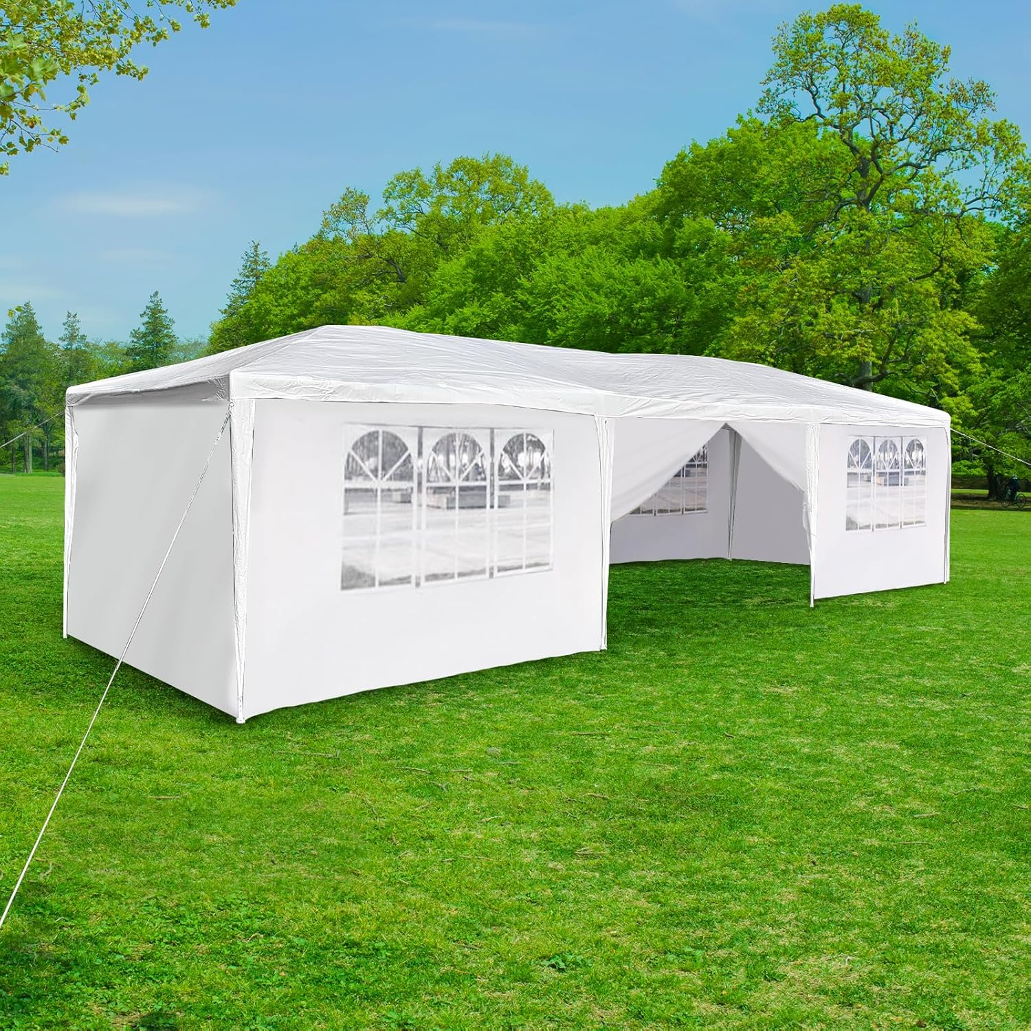 Tienda de campaña para fiestas al aire libre de 10 x 30 pies con toldo blanco y paredes laterales resistente, refugio solar impermeable para