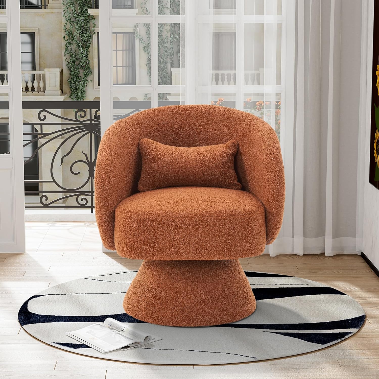 OUYESSIR Sillas giratorias de barril, silla giratoria de 360 grados, silla redonda moderna con almohada, sillas de sala de estar de tela cómoda para