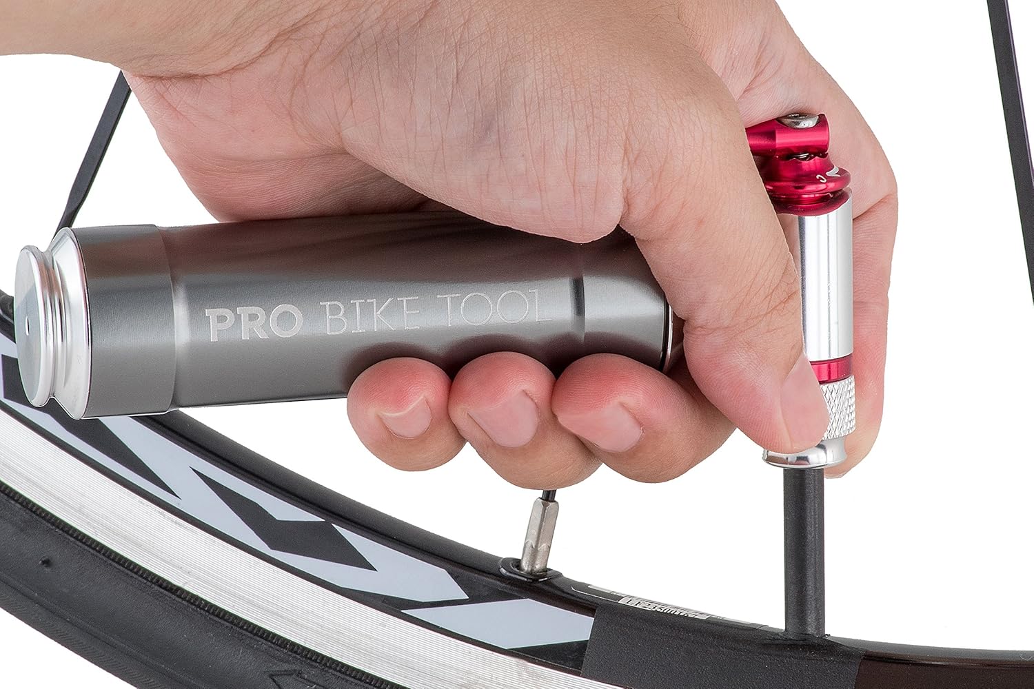 Inflador de CO2 con recipiente de almacenamiento de cartucho de Pro Bike Tool – Rápido, fácil y seguro – Para Presta y Schrader – Bomba de neumático
