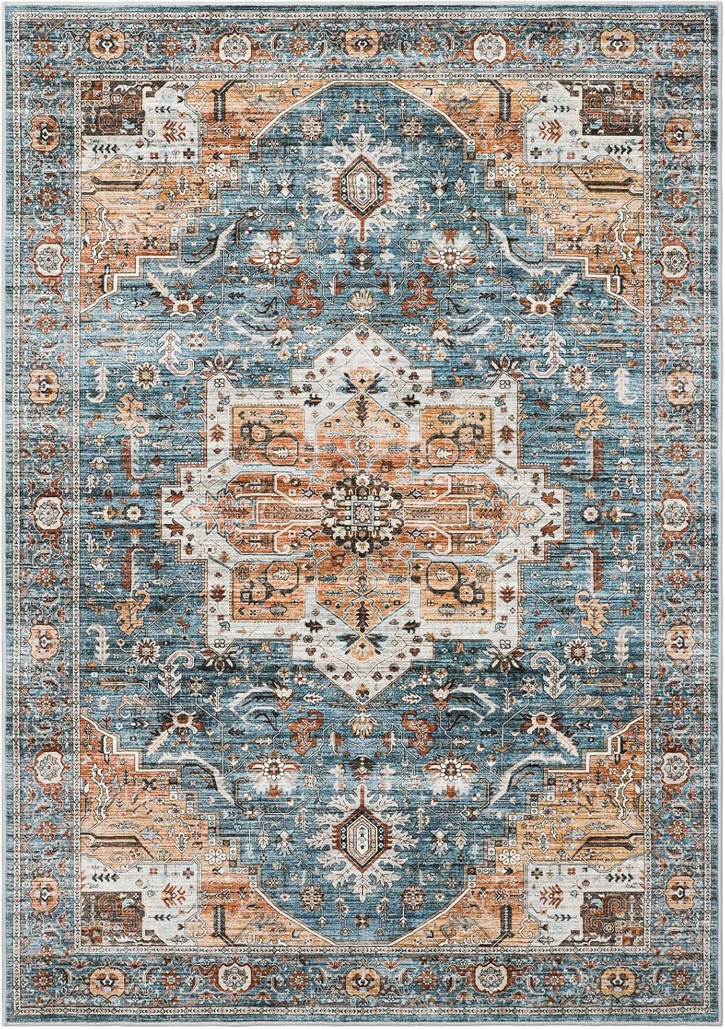 Alfombras de área de 8 x 10 pies para sala de estar, vintage lavable con parte trasera antideslizante, resistente a las manchas, alfombra de área