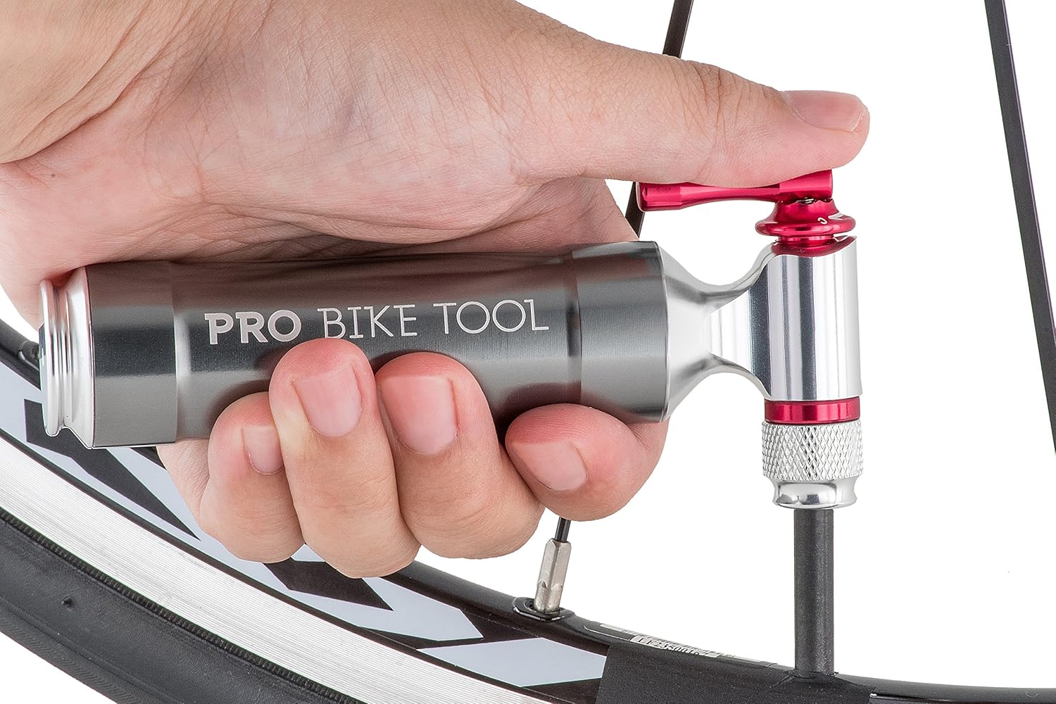 Inflador de CO2 con recipiente de almacenamiento de cartucho de Pro Bike Tool – Rápido, fácil y seguro – Para Presta y Schrader – Bomba de neumático