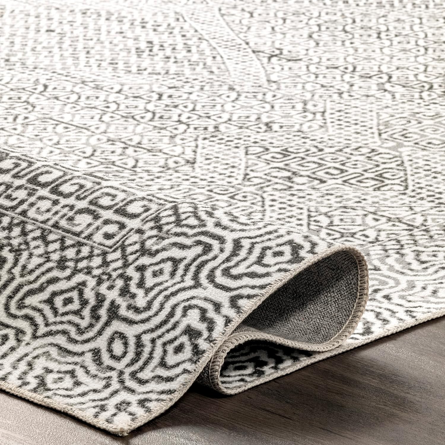 nuLOOM Abstracto Tribal Alfombra decorativa lavable a máquina, 2 x 3 pies, gris, rectangular, 0.1 pulgadas de grosor