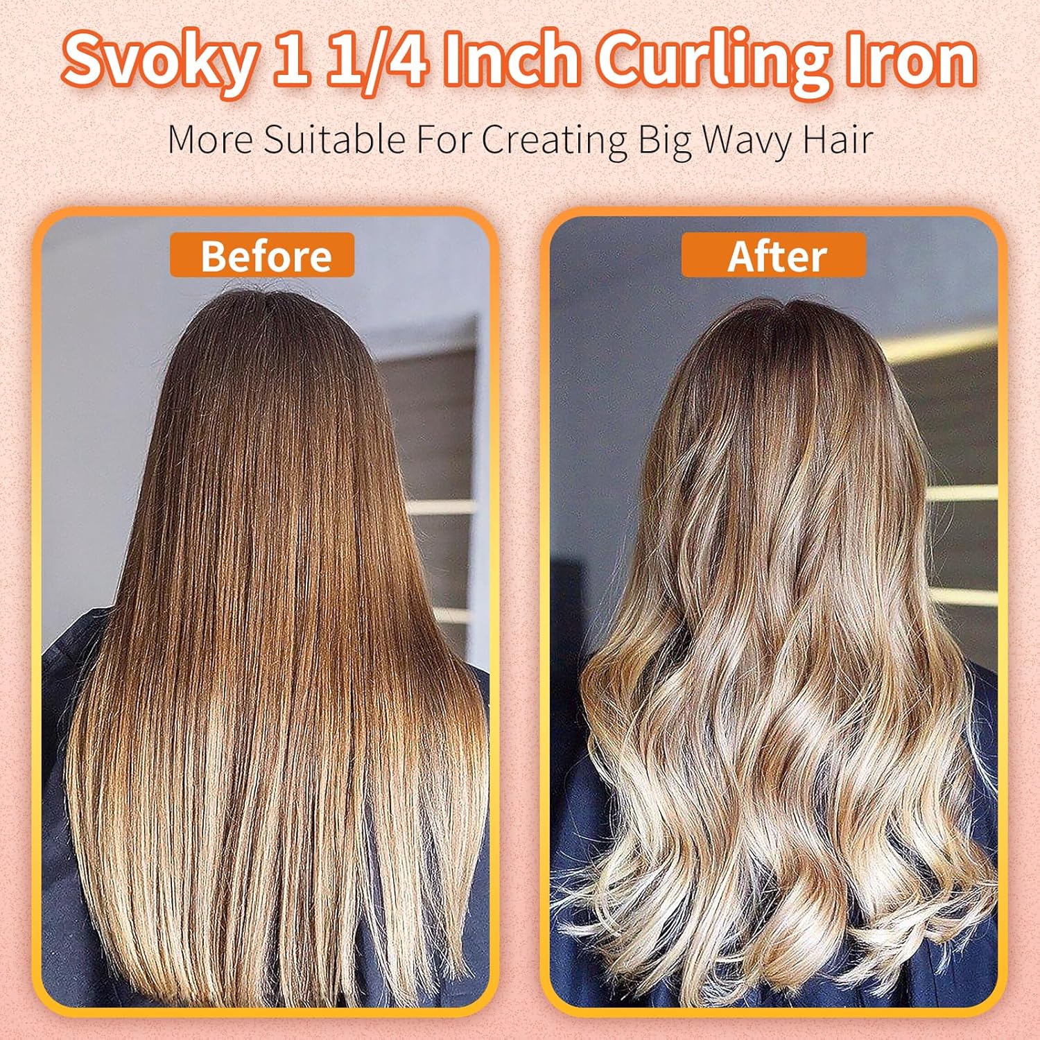 Rizador de pelo de cerámica profesional de 34 pulgadas, 5 niveles de ajuste, 60 segundos de calentamiento rápido, adecuado para cabello largo y