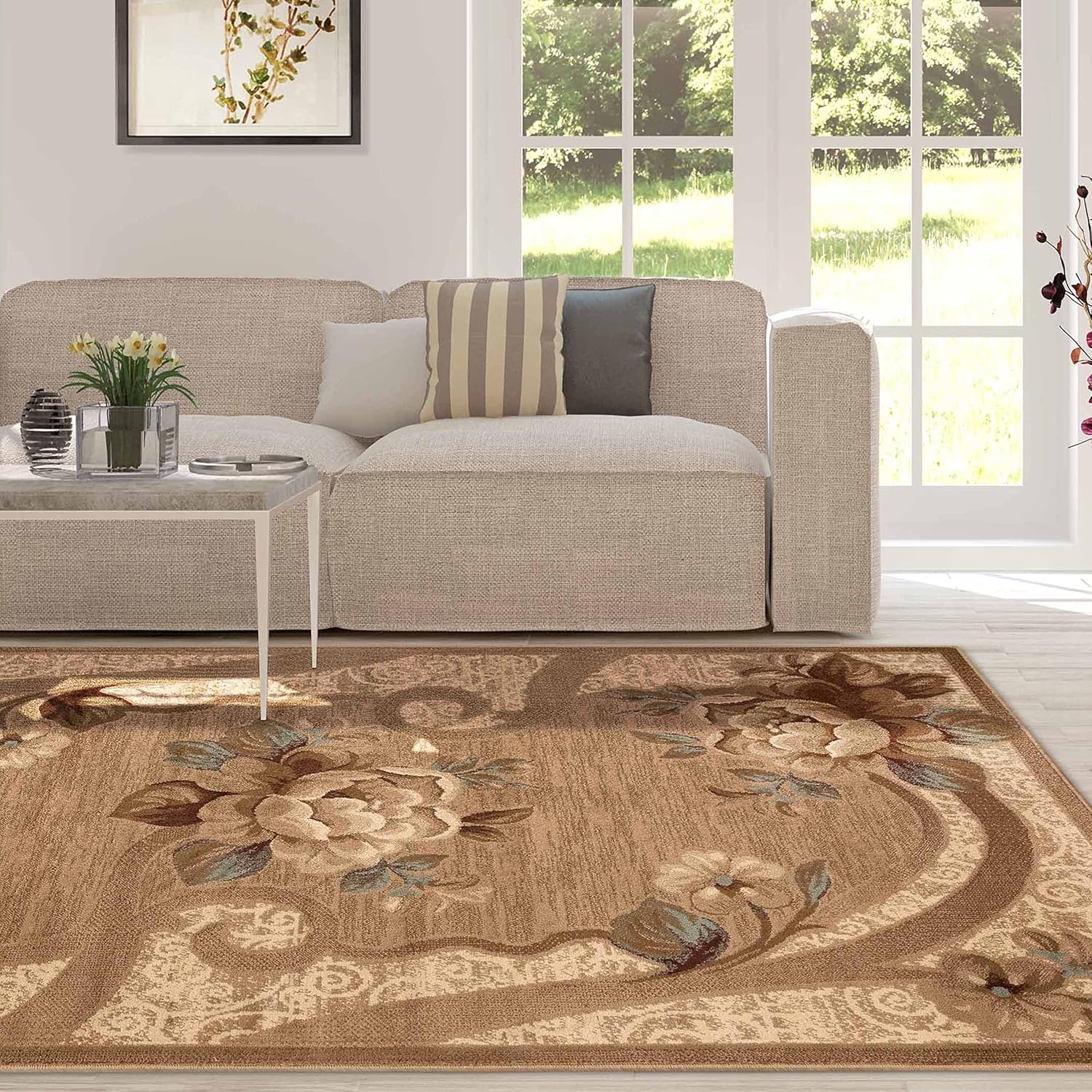SUPERIOR Alfombra de interior de 5 x 8 pies con respaldo de yute, decoración moderna para el piso del hogar, pasillo, sala de estar, cubierta de