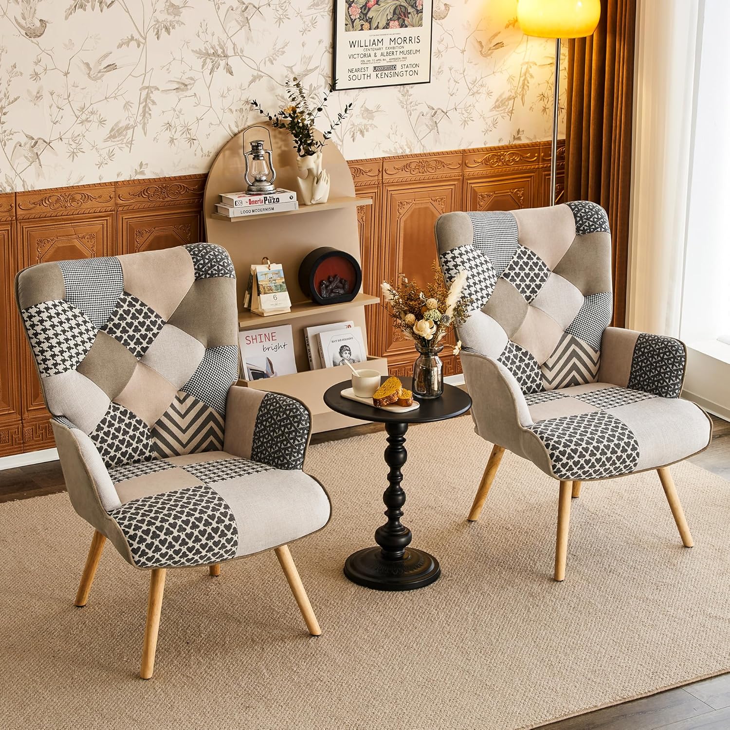 Fahomiss Silla decorativa, silla de sala de estar, sillón moderno con respaldo alto, sillas de lectura de parches coloridos para dormitorio, silla