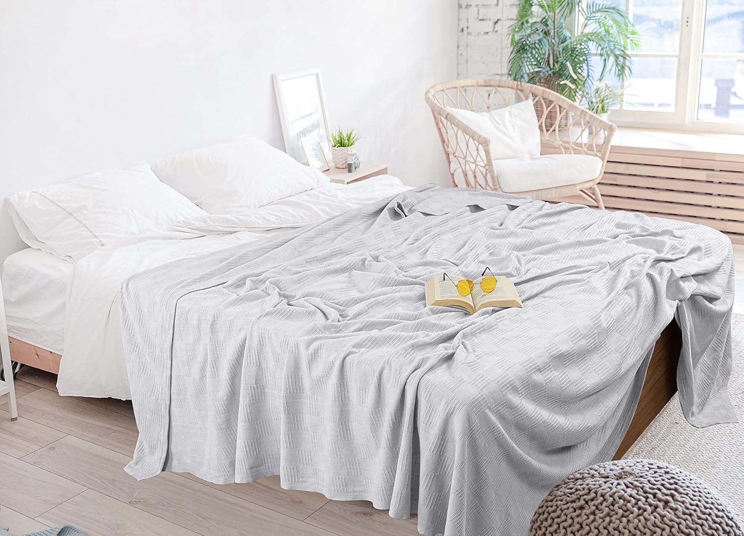 Utopia Bedding Manta 100% algodón (tamaño matrimonial, 90 x 84 pulgadas), manta térmica ligera de 350 GSM, manta térmica suave y transpirable para