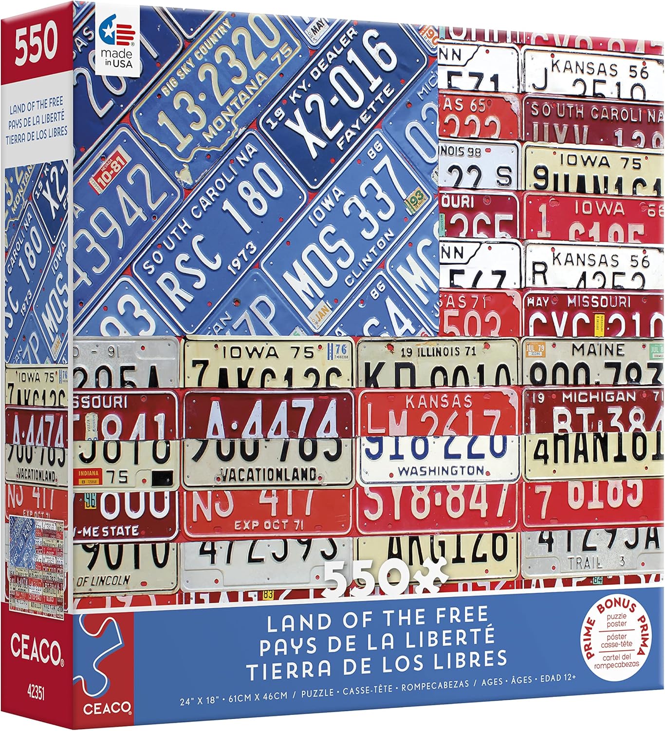 Ceaco – Land of The Free – Matrículas de Estados Unidos – Rompecabezas de 550 piezas