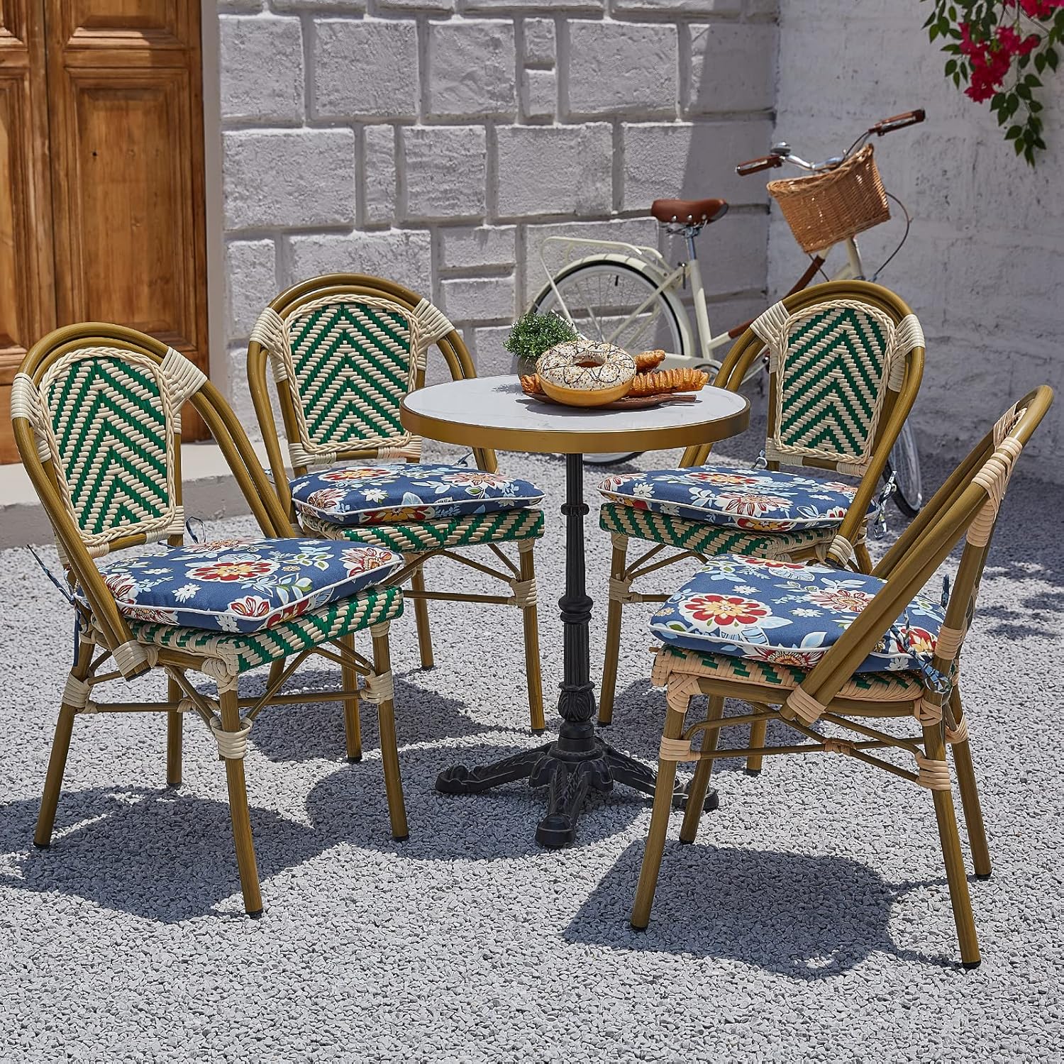 JMGBird Juego de 2 cojines para sillas de exterior, cojines de patio de 16 x 17 pulgadas de ancho con lazos, almohadillas para sillas de exterior
