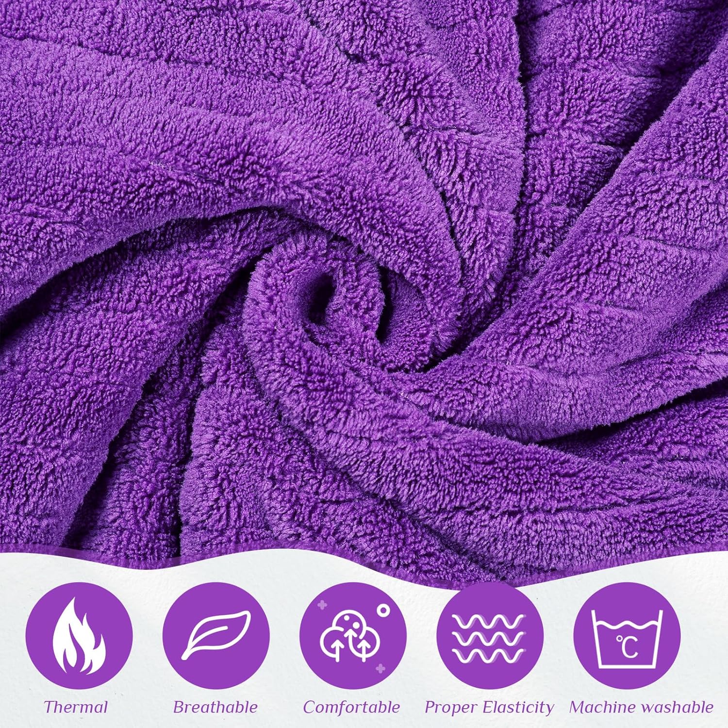 4 toallas de spa para mujer, bata de spa con cierre ajustable, parte superior elástica, envolturas ligeras para baño y ducha (morado, rayas)