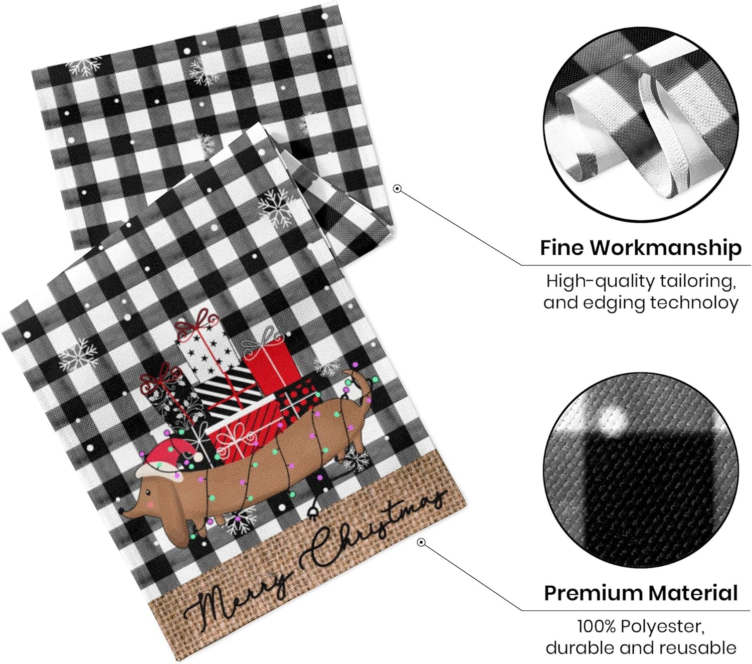 Camino de mesa de Navidad de 90 pulgadas de largo, búfalo negro, a cuadros, regalo de Navidad, decoración de mesa para el hogar, cocina, comedor,