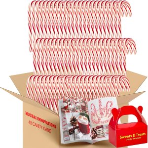 Sabor a menta de bastón de caramelo, rayas rojas y blancas envueltas individualmente, folleto de ideas creativas y caja de golosinas Muchai incluida Sabor a menta de bastón de caramelo, rayas rojas y blancas envueltas individualmente, folleto de ideas creativas y caja de golosinas Muchai incluida