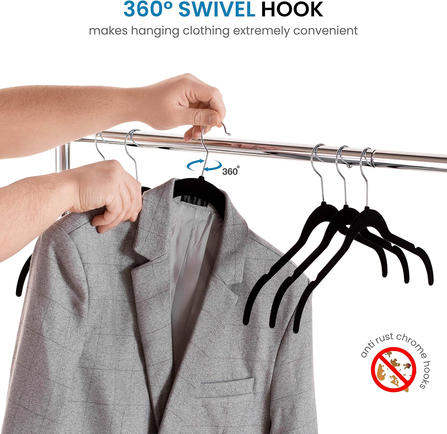 ZOBER Paquete de 50 camisas de terciopelo de alta calidad, ropa antideslizante, perchas ultra delgadas para camisetas, camisas de vestir, blusas,