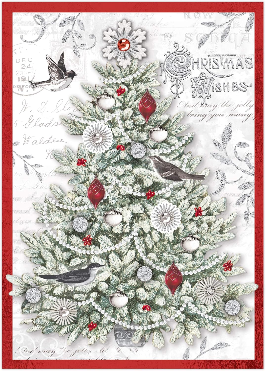 Punch Studio Tarjetas de felicitación dimensionales de Navidad árbol de Navidad con purpurina (juego de 12), multicolor, (44679)