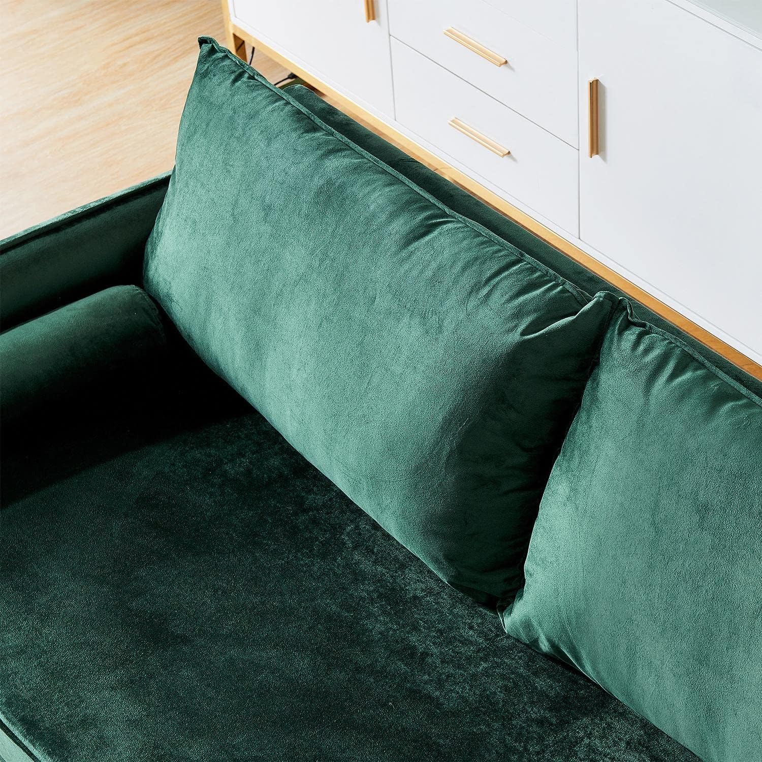 Sofá biplaza de terciopelo moderno de mediados de siglo, sofá de sala de estar de 71 pulgadas de ancho, tela de terciopelo con 2 almohadas, sofá