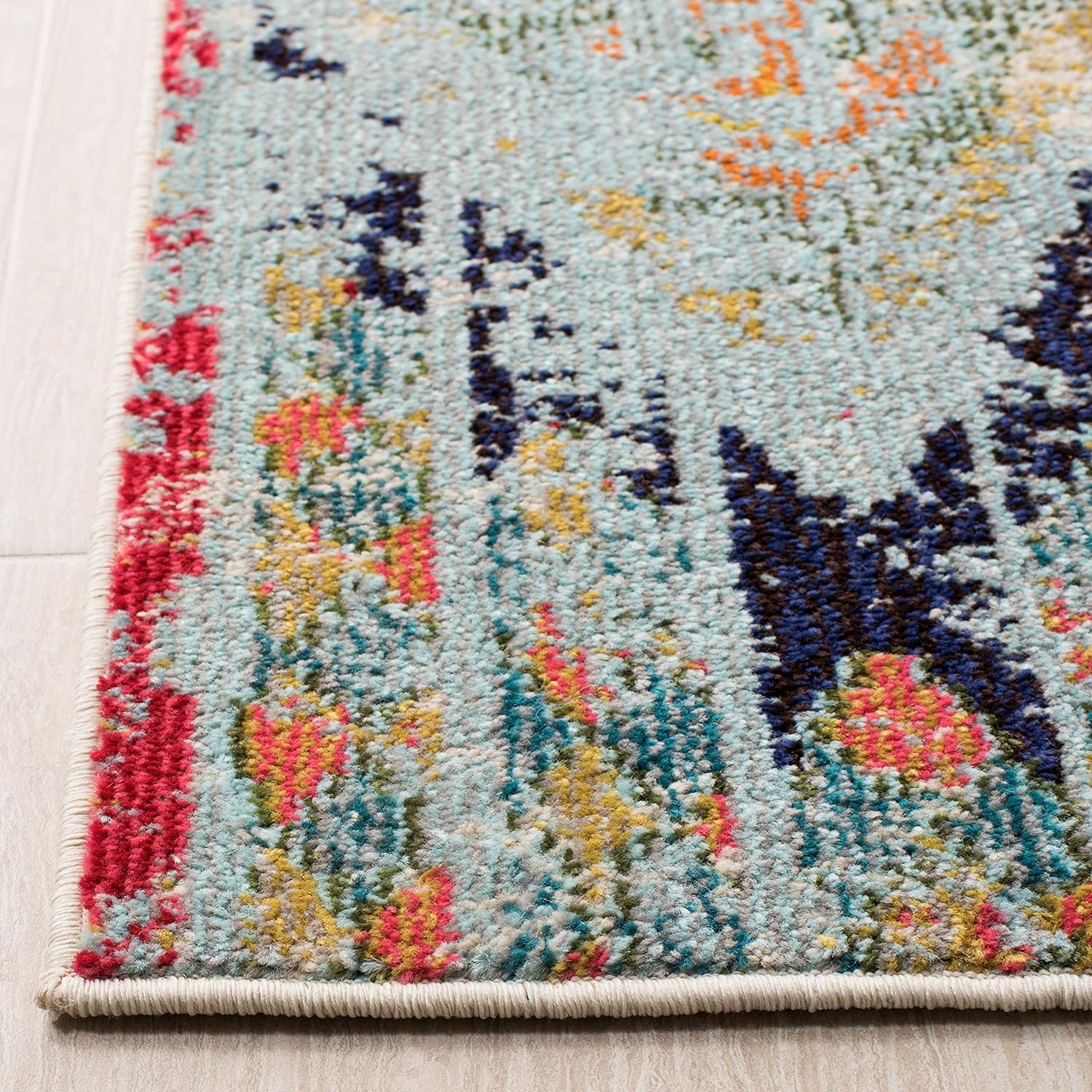 SAFAVIEH Madison Collection – Alfombra decorativa de 4 x 6 pies, color azul y naranja, diseño tribal bohemio chic envejecido, no desprende pelusa y