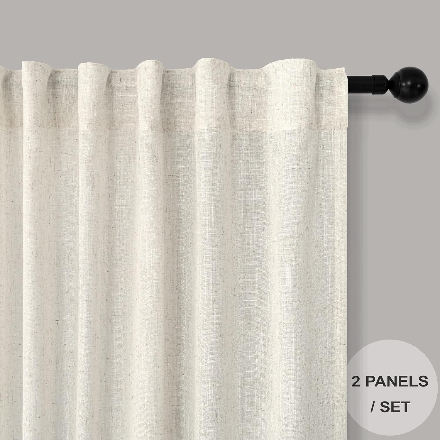 Pitalk- 2 paneles de cortinas de lino natural, 38 pulg An x 90 pulg L, bolsillo pcortinero, pestañas traseras, semitraslúcidas, ligeras,