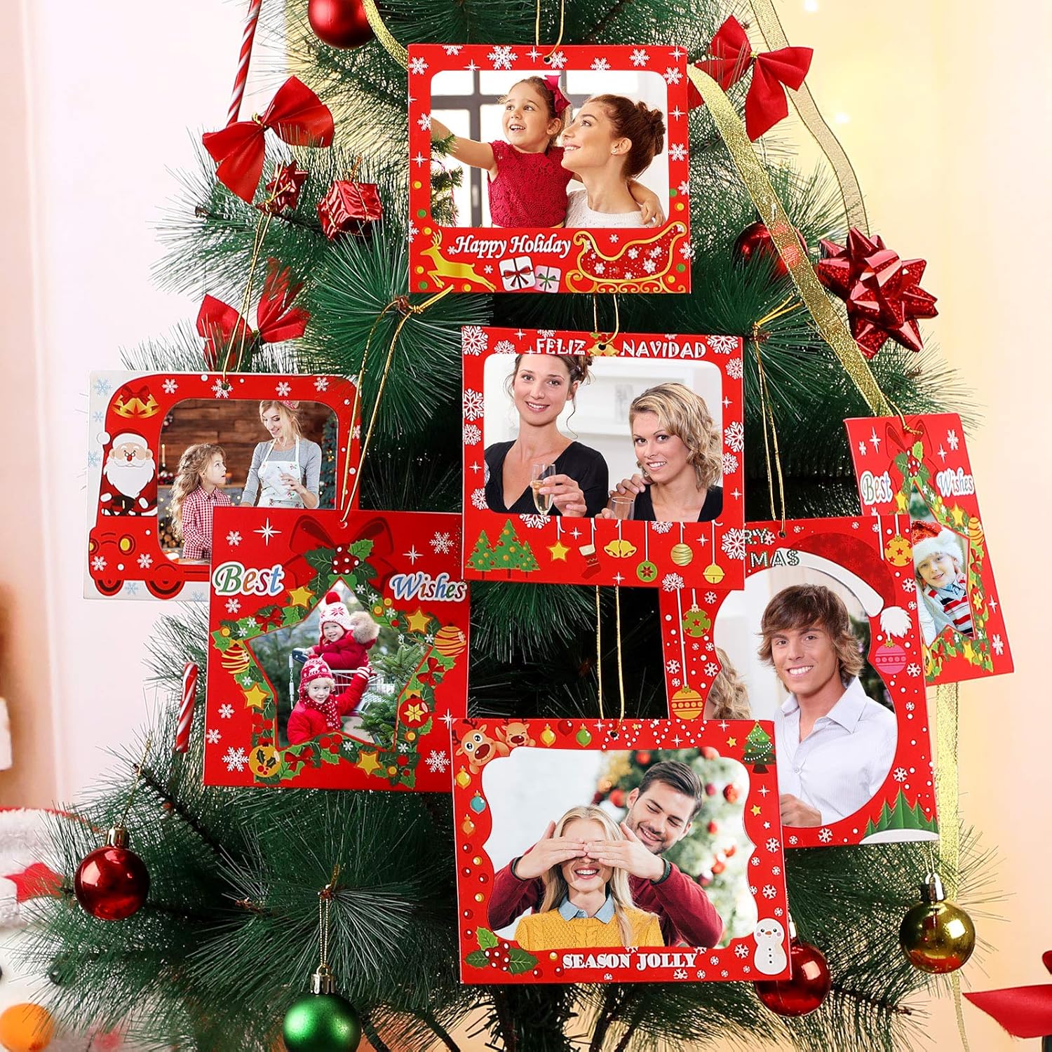 Zonon 30 marcos de fotos de Navidad, marcos de fotos familiares, adornos colgantes para árbol de Navidad, fiesta de Año Nuevo, mejores deseos,