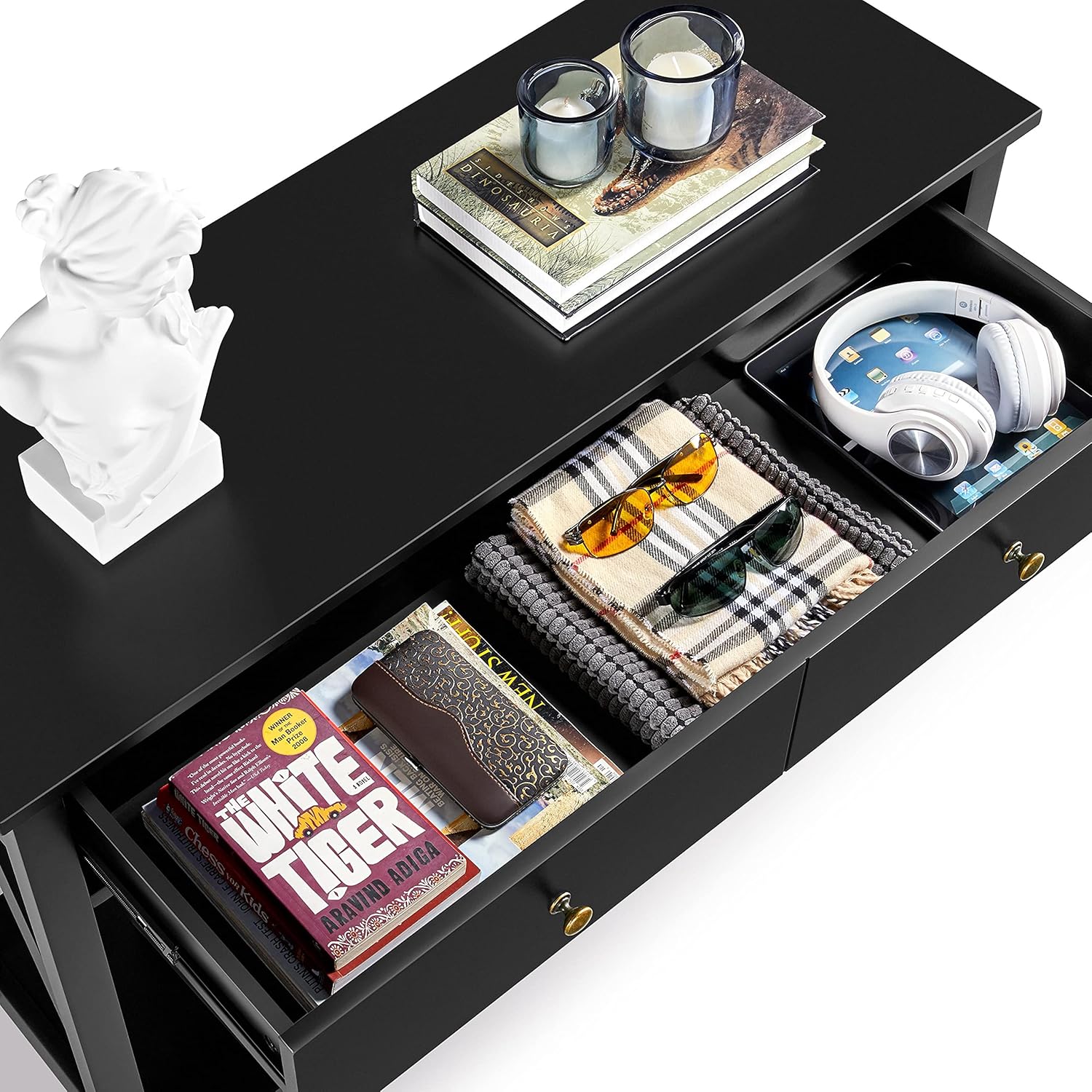 Yaheetech Mesa consola con cajón, mesa de entrada de madera con estantes de almacenamiento, mesa de sofá estrecha larga para sala de estar, entrada,