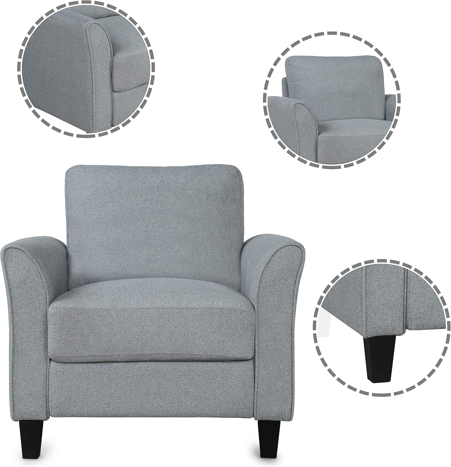 Harper&Bright Designs – Juego de sofá tapizado de tela de lino para sala de estar (asiento individual, gris)