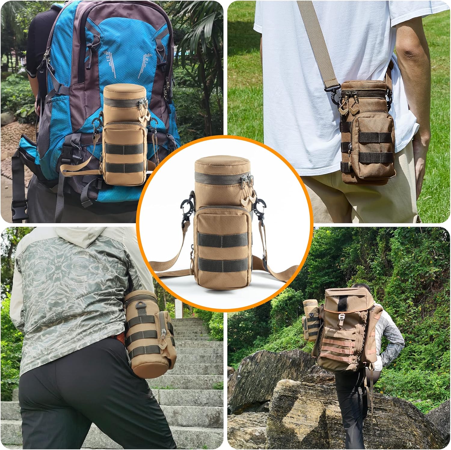 KRIYNAA Bolsa táctica para botella de agua del ejército, para actividades al aire libre, escalada, ciclismo, senderismo, tour
