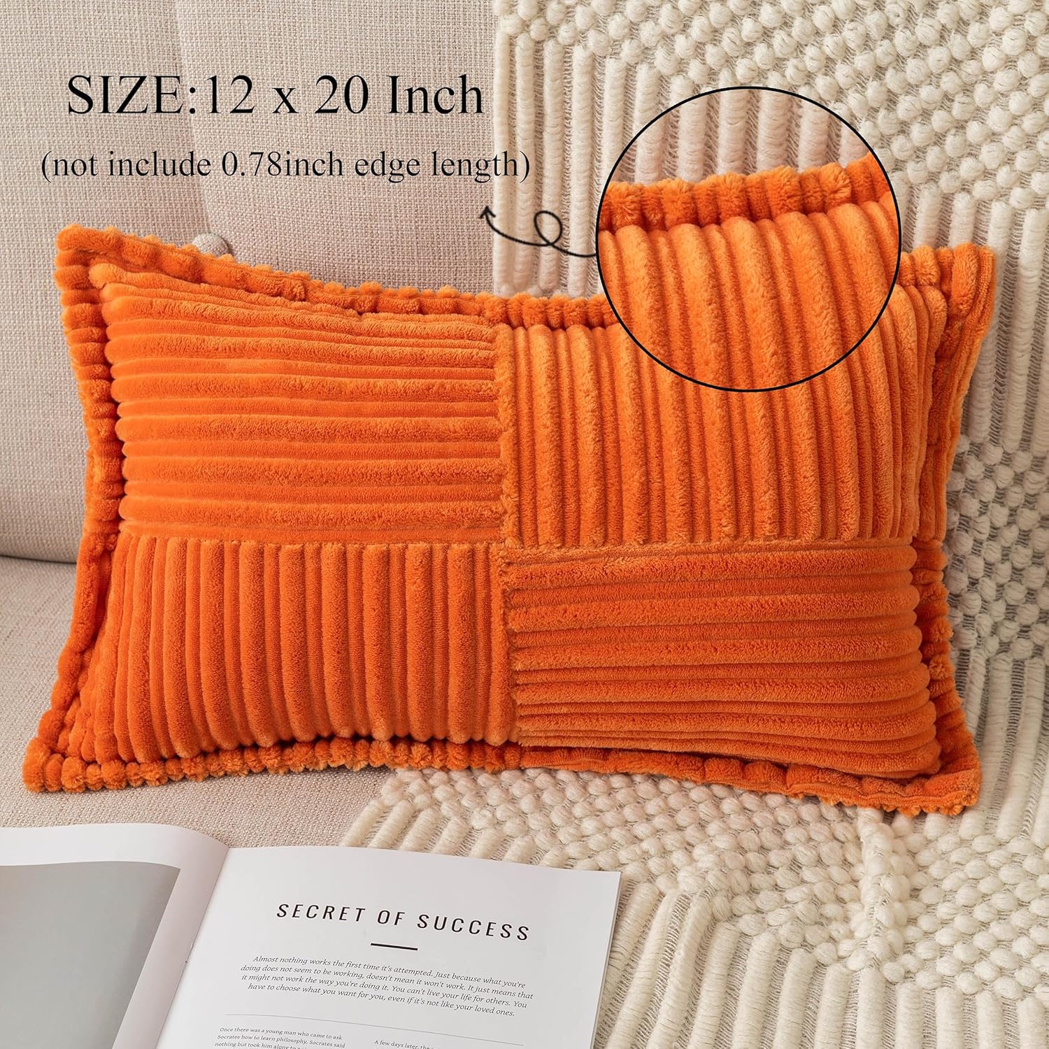 UGASA – Juego de 2 fundas de almohada de pana súper suave con textura de rayas para otoño, fundas de cojín decorativas con costado ancho para casa