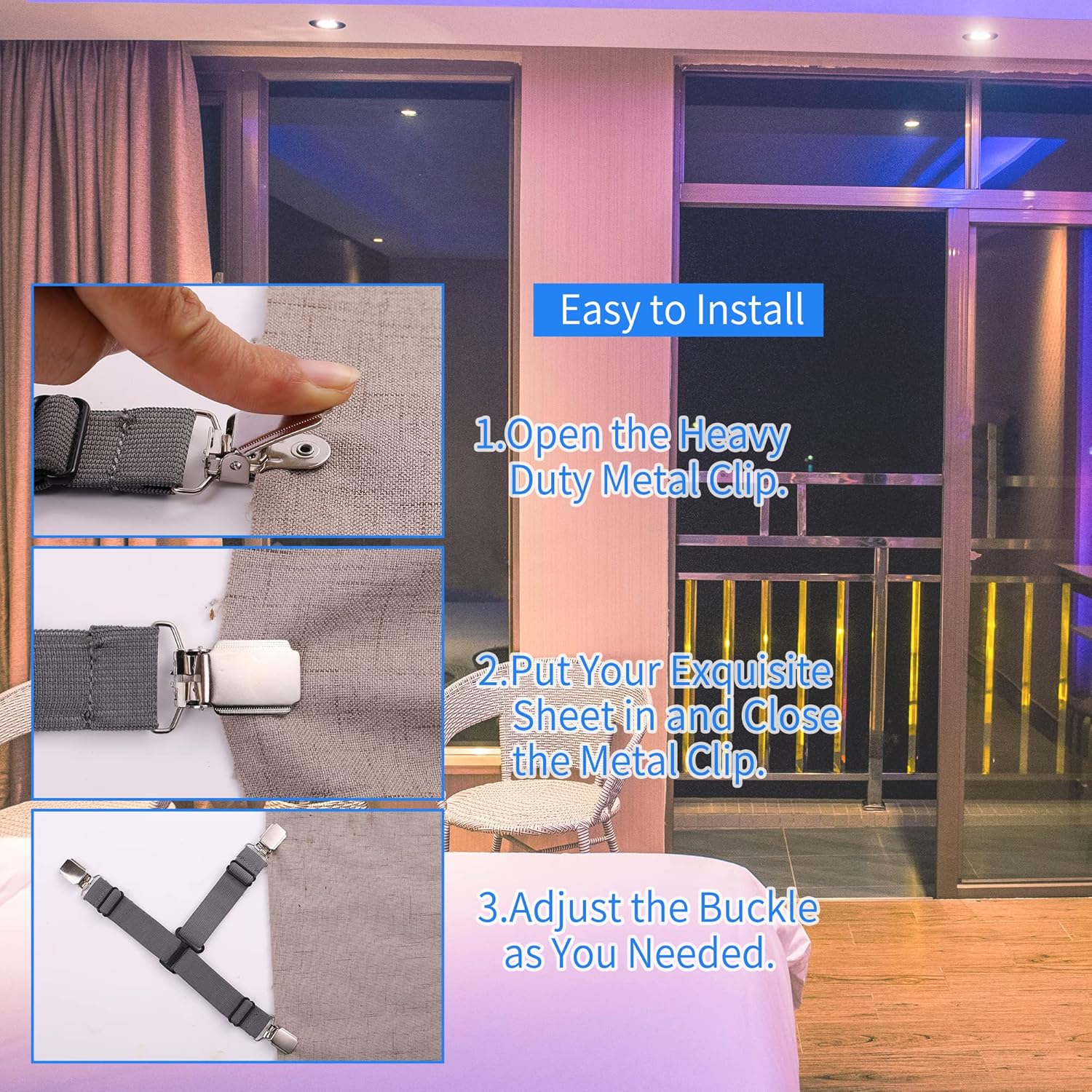 Correas para sábanas bajeras, 4 clips resistentes para sábanas que mantienen las sábanas en su lugar, tirantes para sábanas, clips para sábanas