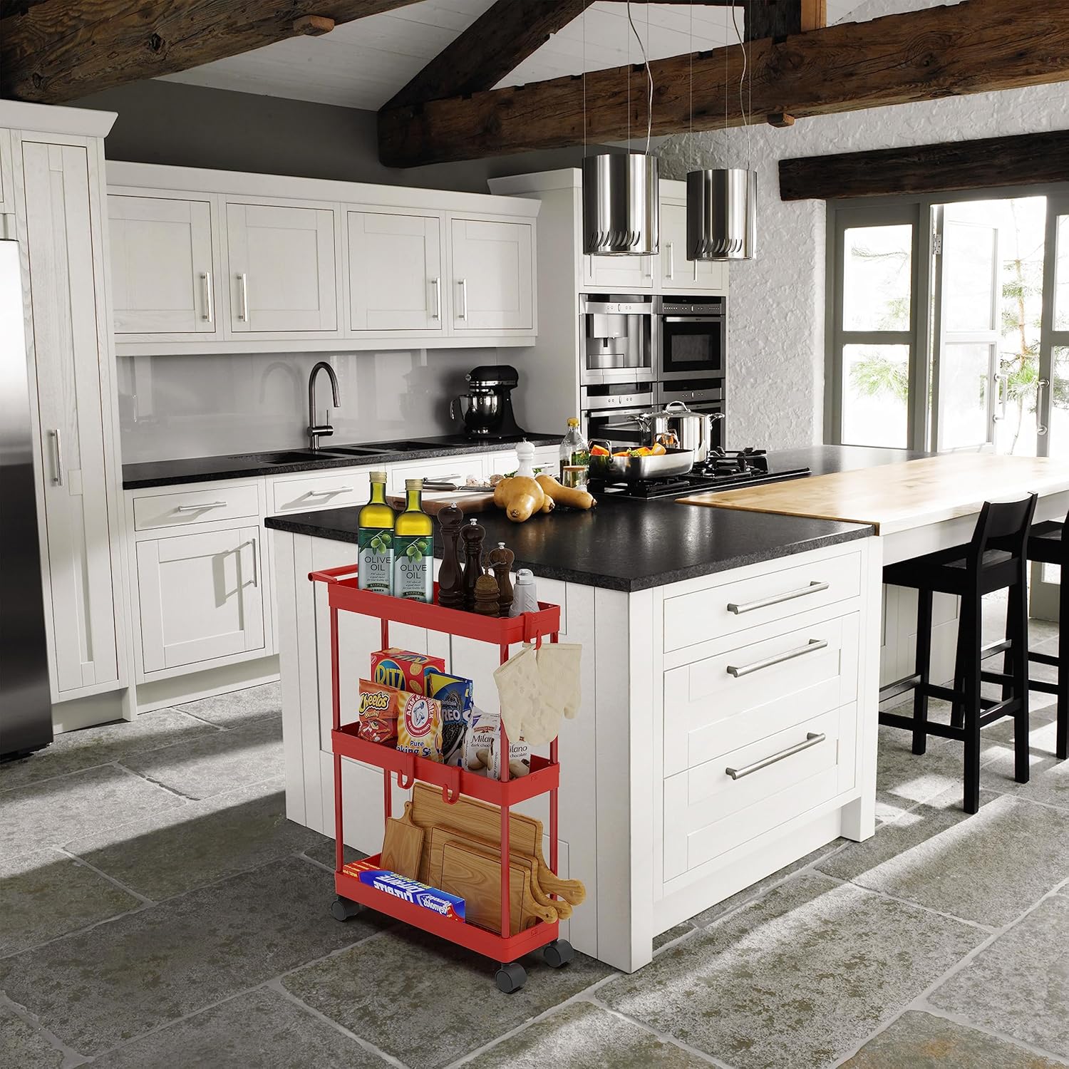 Simple Houseware Carrito de cocina de almacenamiento de 3 niveles delgadossúper estrechos estantes con asa, 26.5 pulgadas de altura5.5 pulgadas de
