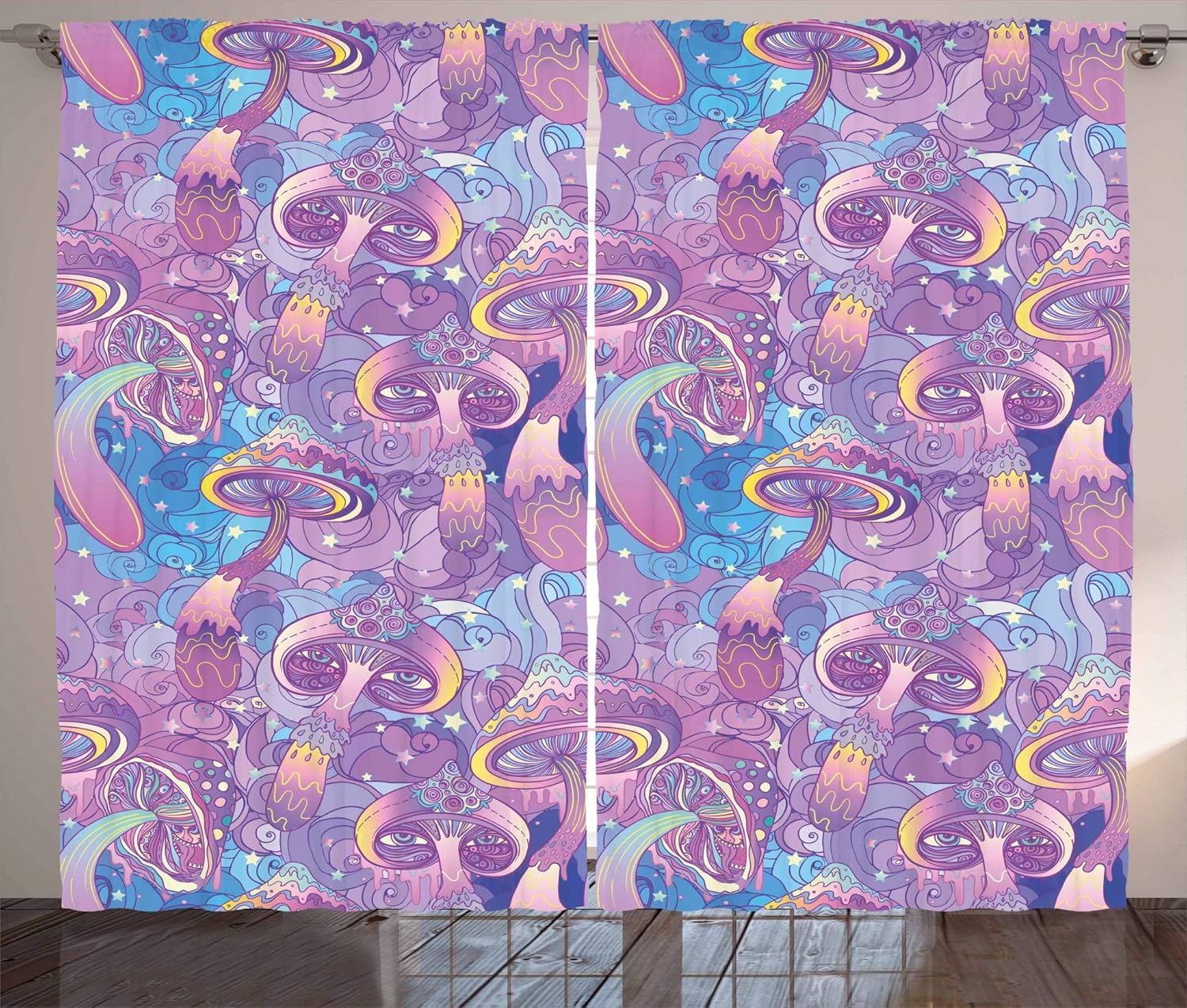 Ambesonne Cortinas de hongos, composiciones Trippy Swirls Eyes Dreamlike, cortinas de ventana para sala de estar, dormitorio, juego de 2 paneles,